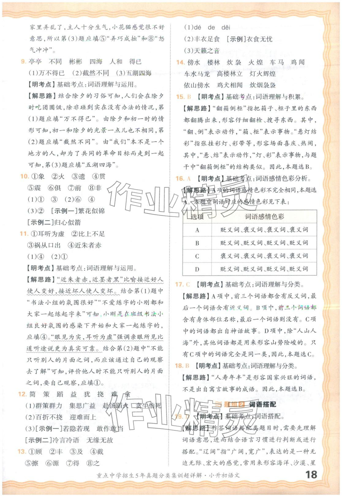 2026年重点中学招生5年真题分类集训小升初语文&nbsp;第18页