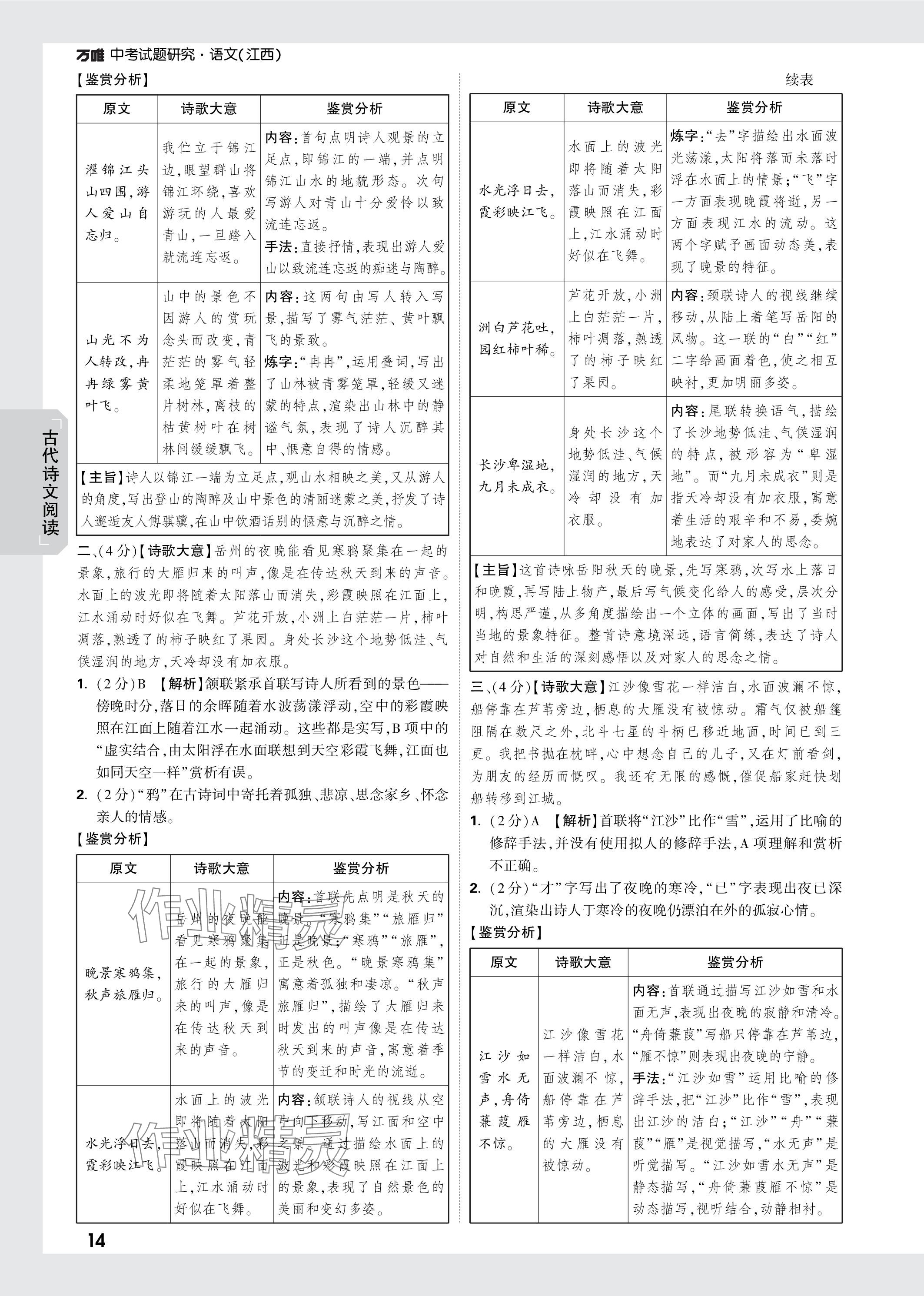 2024年万唯中考试题研究语文江西专版 参考答案第13页