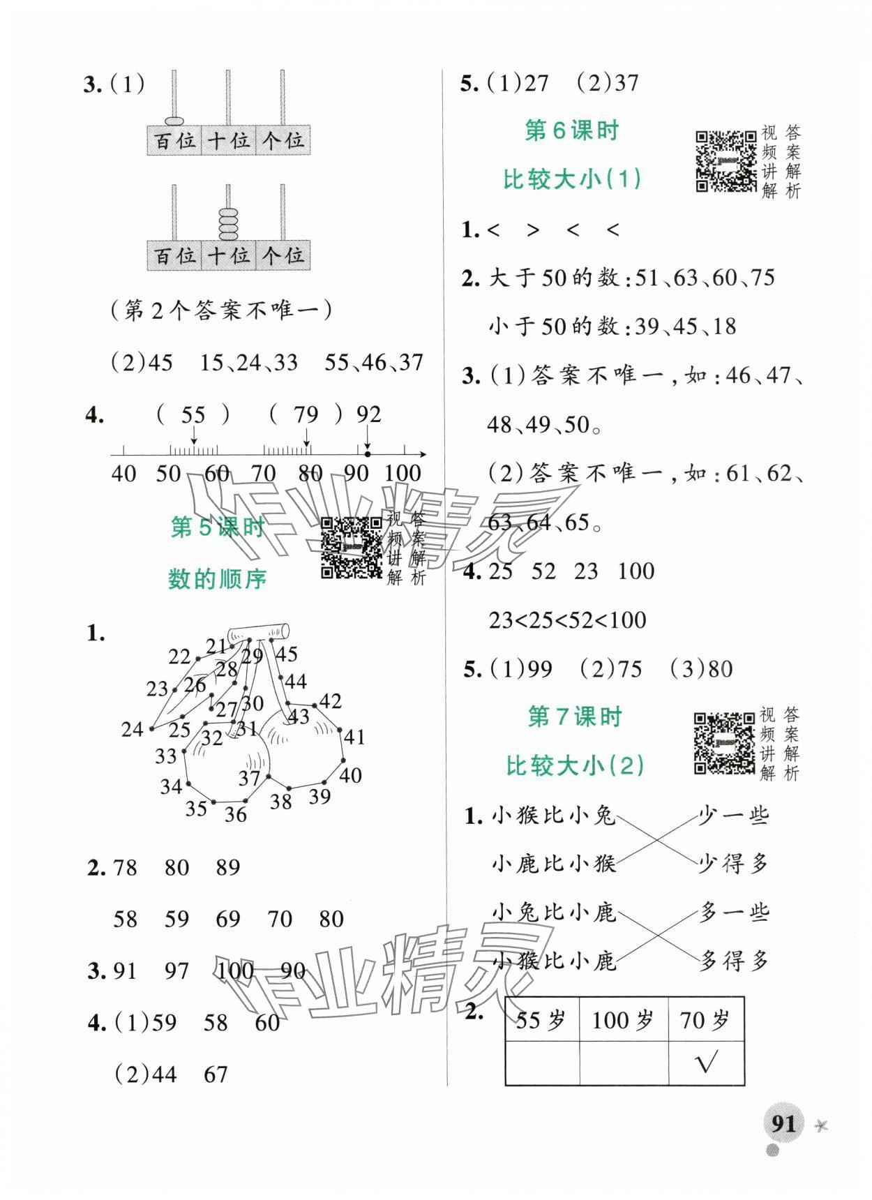2025年小學學霸作業本一年級數學下冊人教版 參考答案第7頁