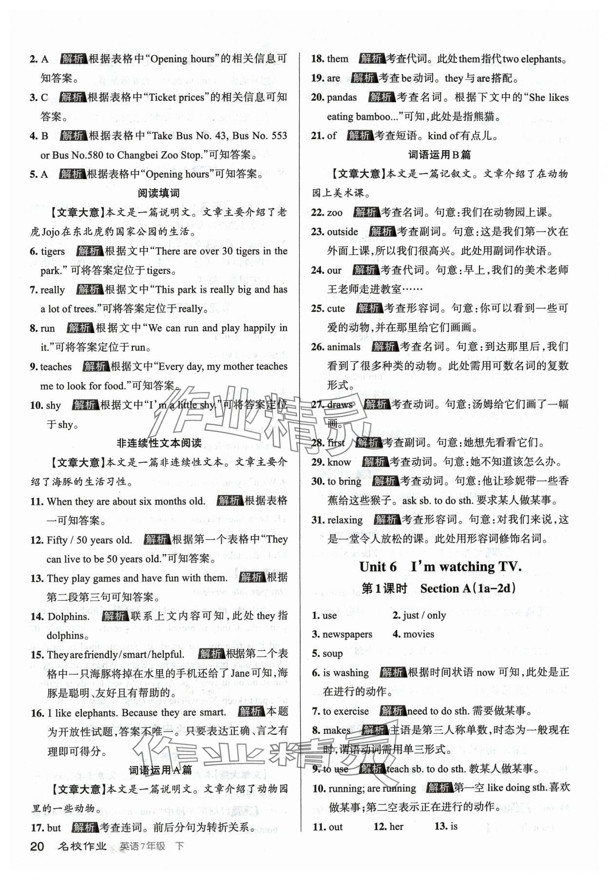 2024年名校作業(yè)七年級英語下冊人教版山西專版 參考答案第19頁