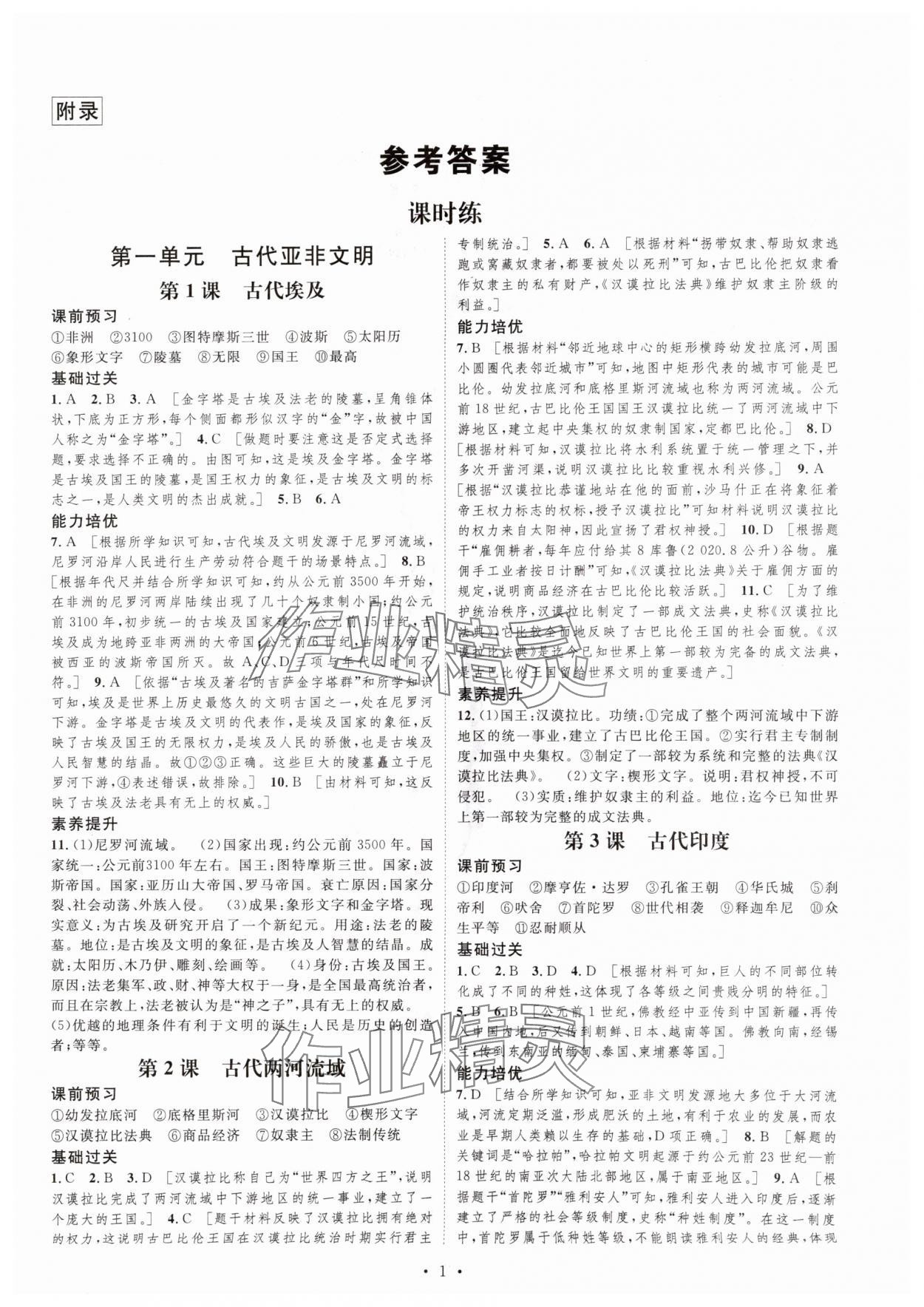 2025年思路教练同步课时作业九年级历史上册人教版 第1页