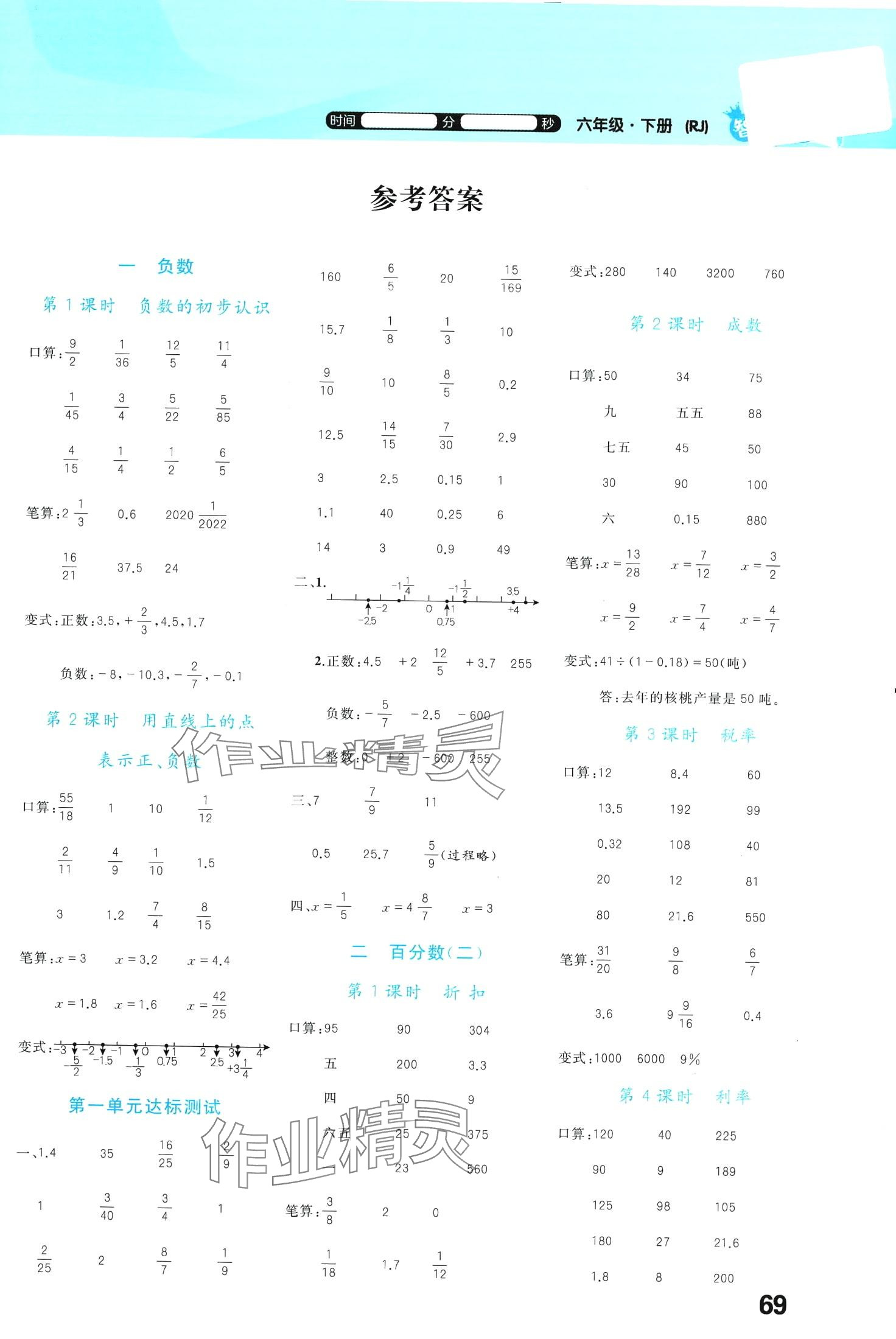 2024年智慧口算六年級(jí)數(shù)學(xué)下冊(cè)人教版 第1頁(yè)