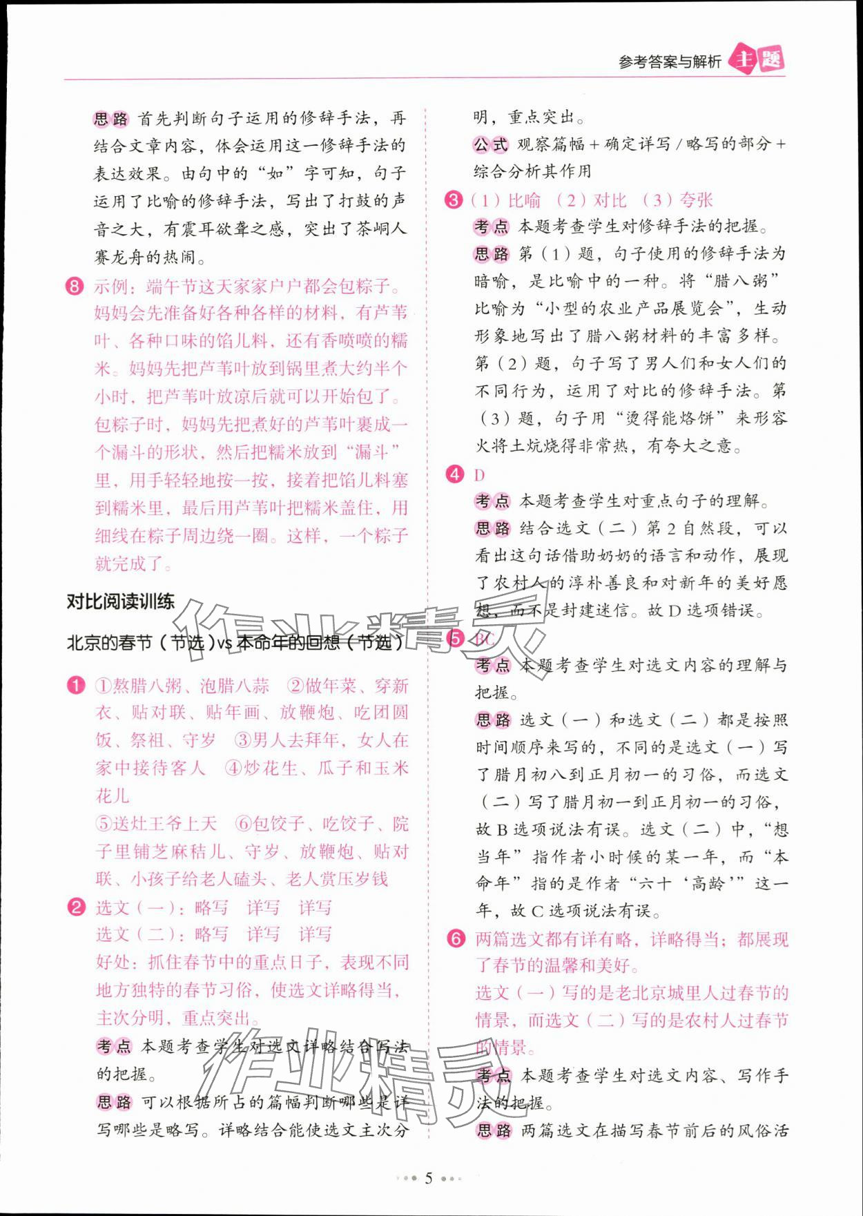 2024年主題閱讀訓練100分六年級語文下冊人教版浙江專版 參考答案第5頁