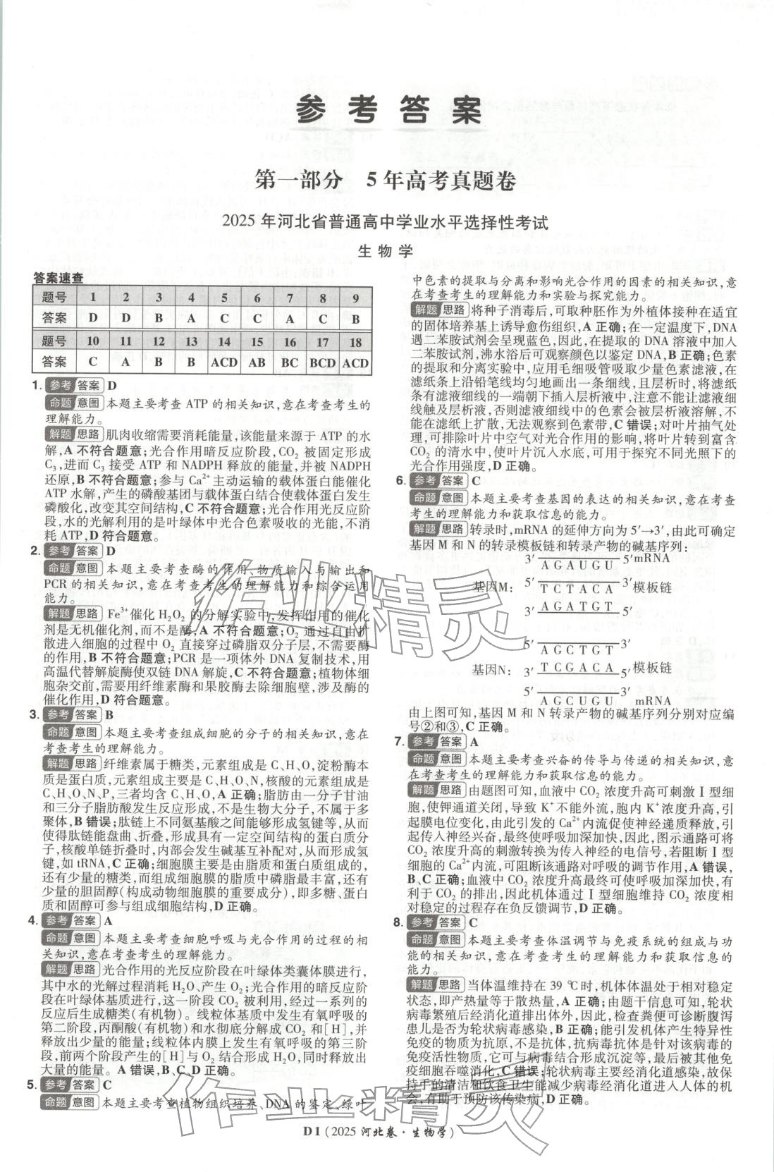2026年新高考5年真题生物河北专版 第1页
