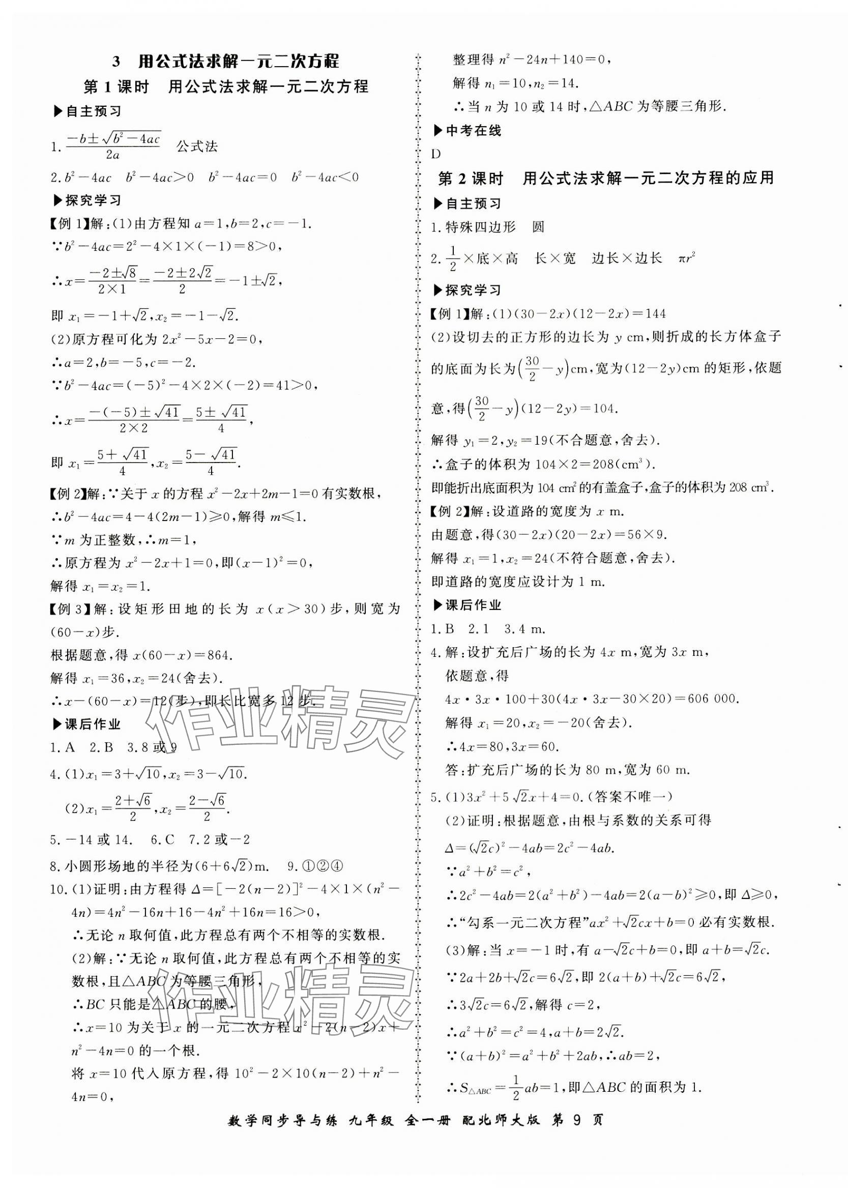 2023年新学案同步导与练九年级数学全一册北师大版 第9页