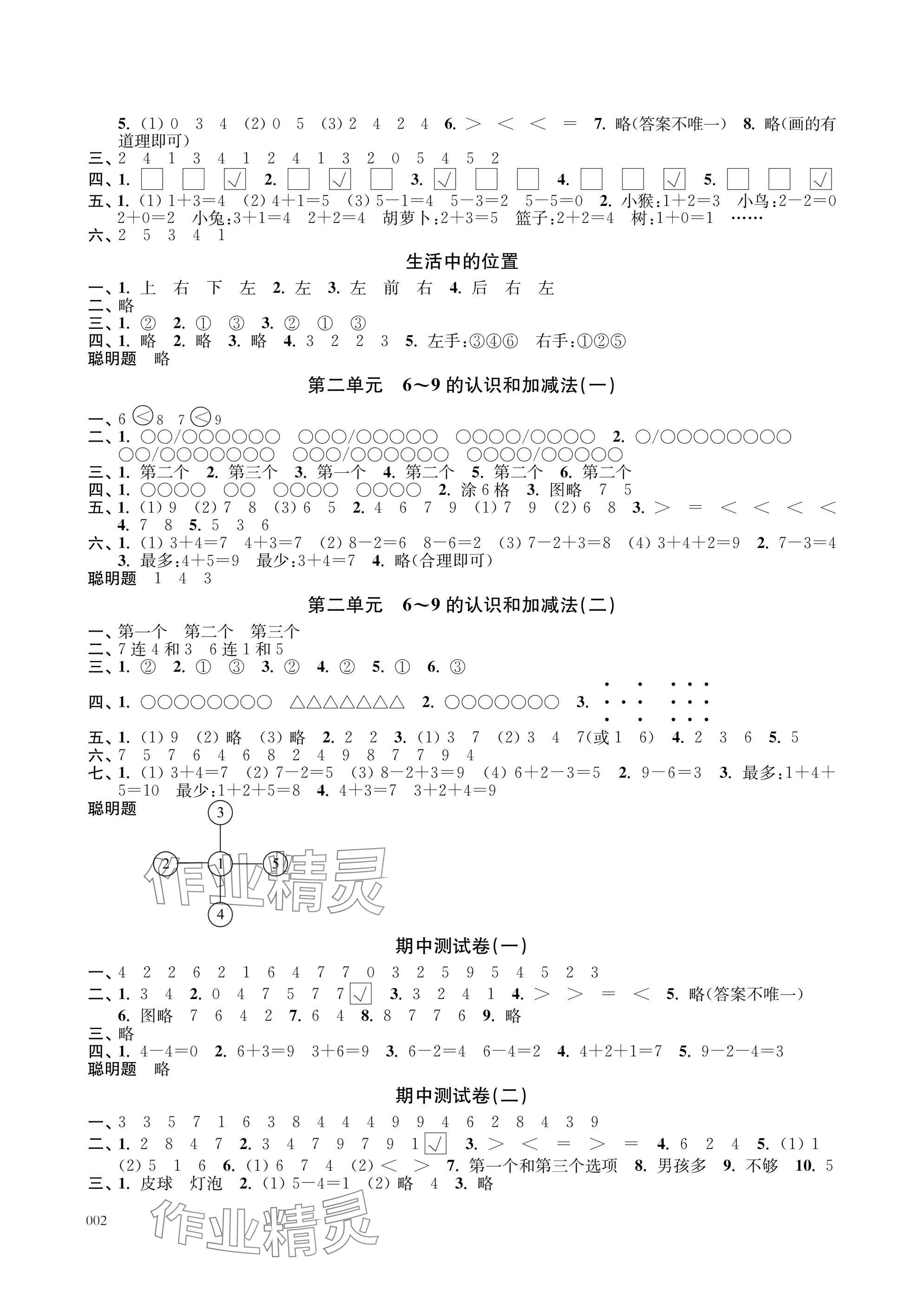 2025年层层递进一年级数学上册苏教版 参考答案第2页