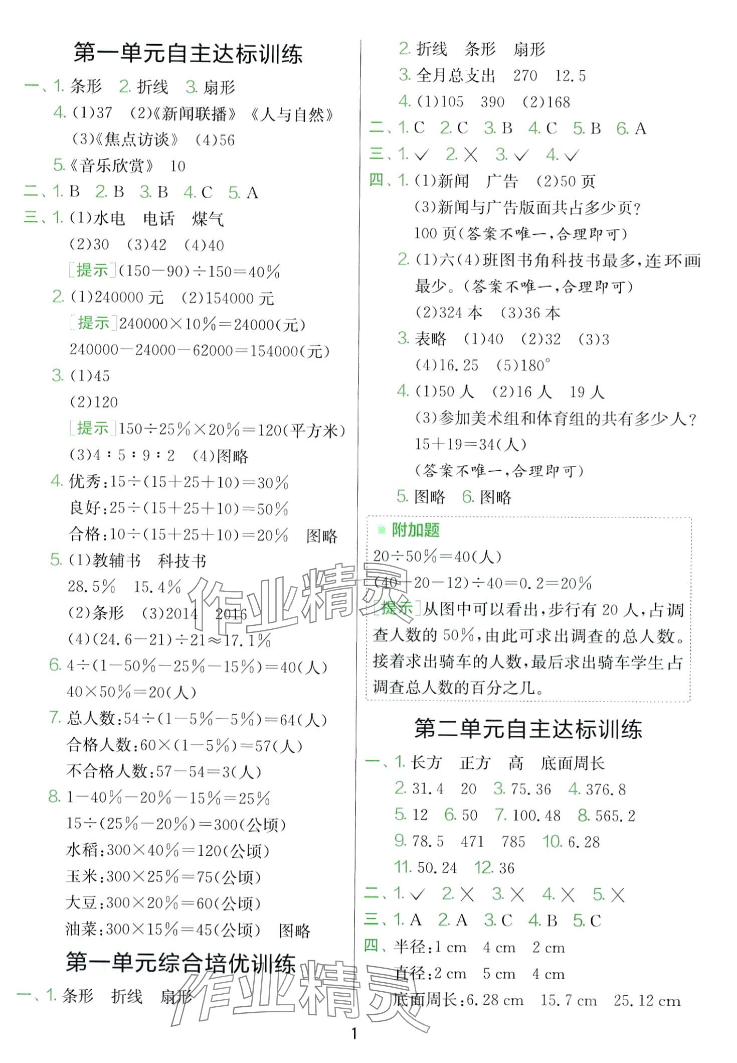 2024年单元双测全优测评卷六年级数学下册苏教版 第1页