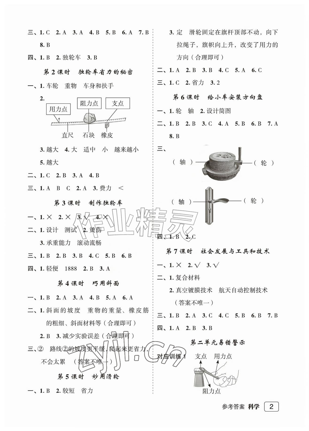 2026年名师面对面先学后练五年级科学上册教科版评议教辅&nbsp;参考答案第2页