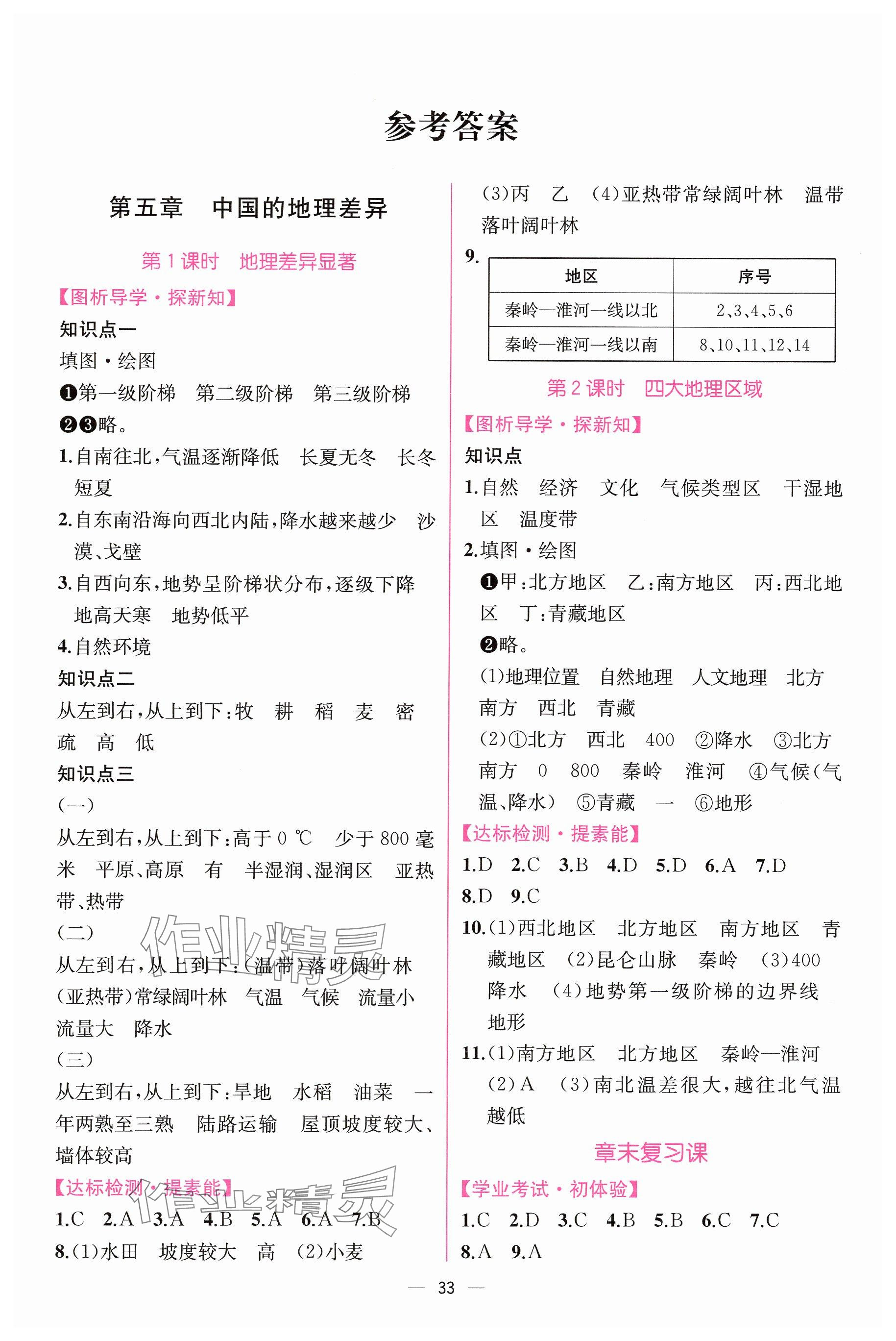 2025年課時練人民教育出版社八年級地理下冊人教版 參考答案第1頁