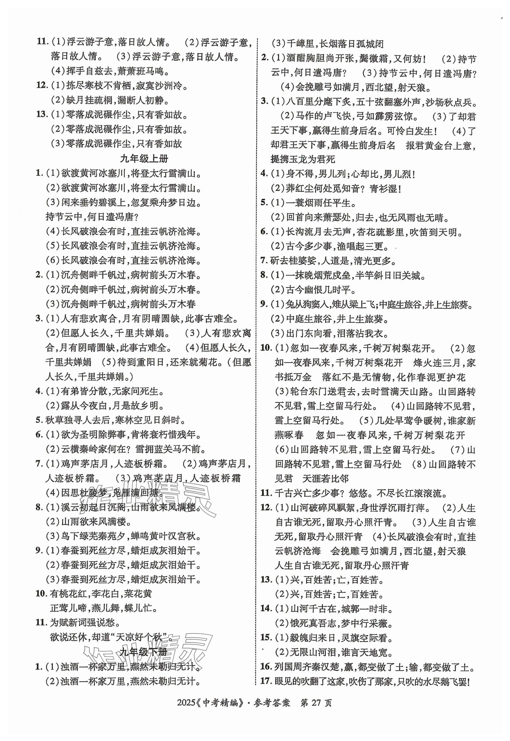 2025年中考精編語文廣東經濟出版社 參考答案第27頁