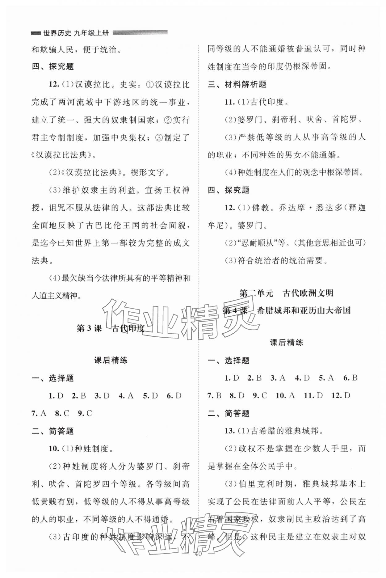 2025年课堂精练九年级历史上册人教版山西专版 第2页
