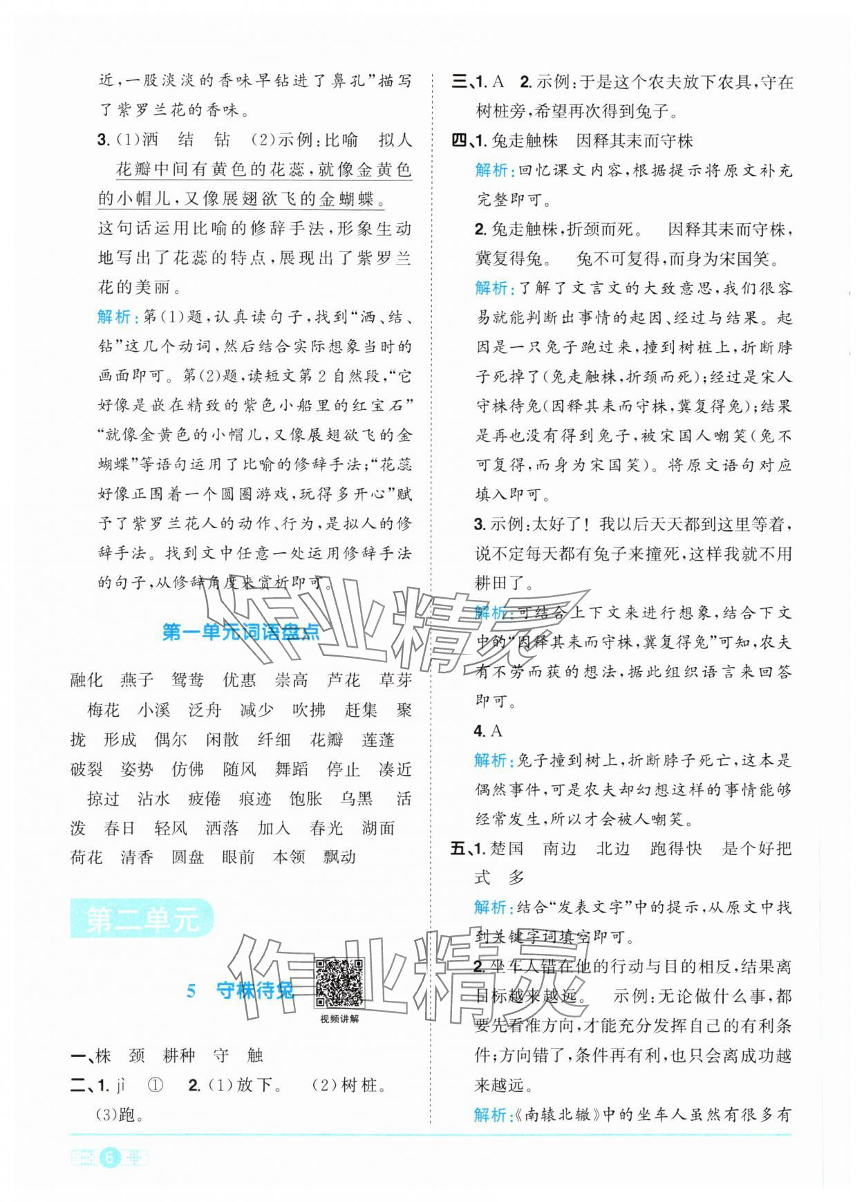 2024年陽光同學(xué)課時優(yōu)化作業(yè)三年級語文下冊人教版 參考答案第6頁