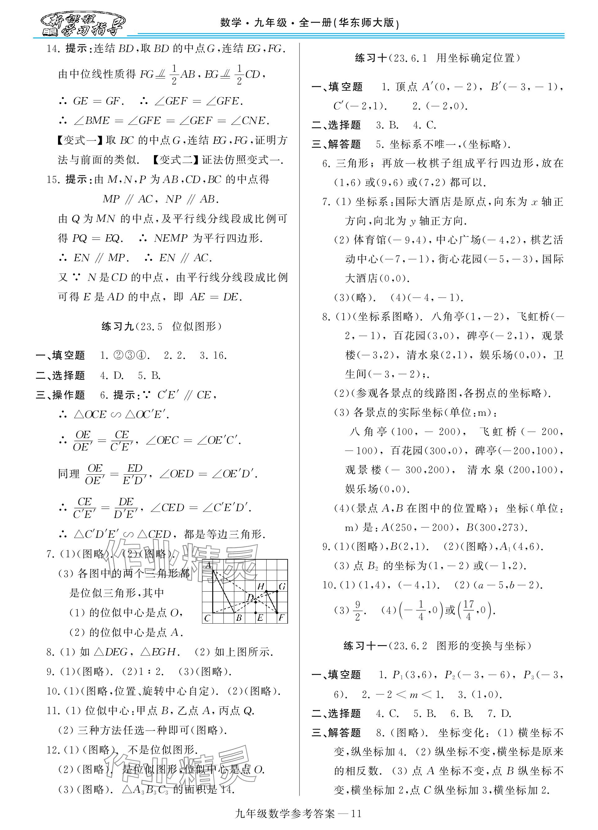 2023年新课程学习指导九年级数学全一册华师大版 参考答案第11页