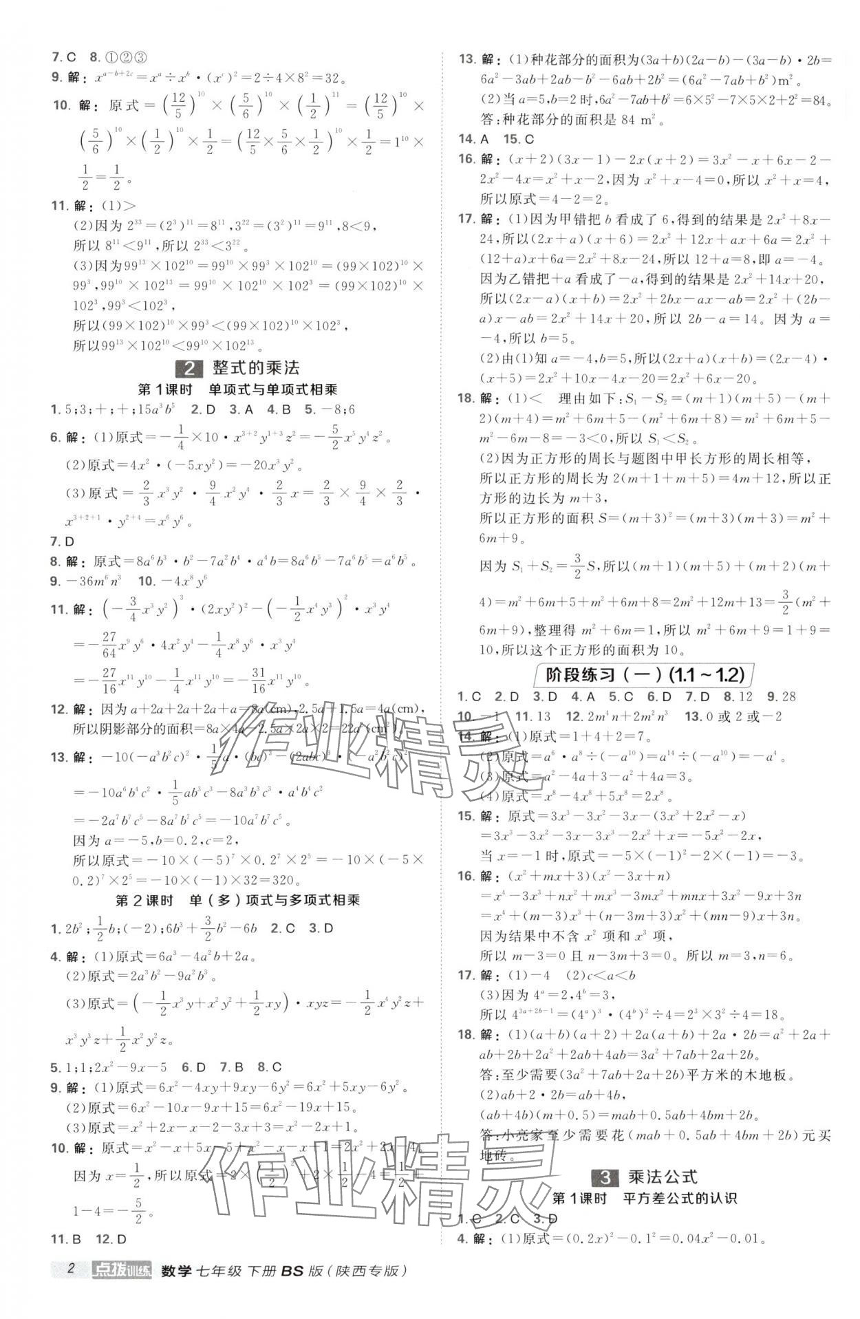 2025年点拨训练七年级数学下册北师大版陕西专版 第2页