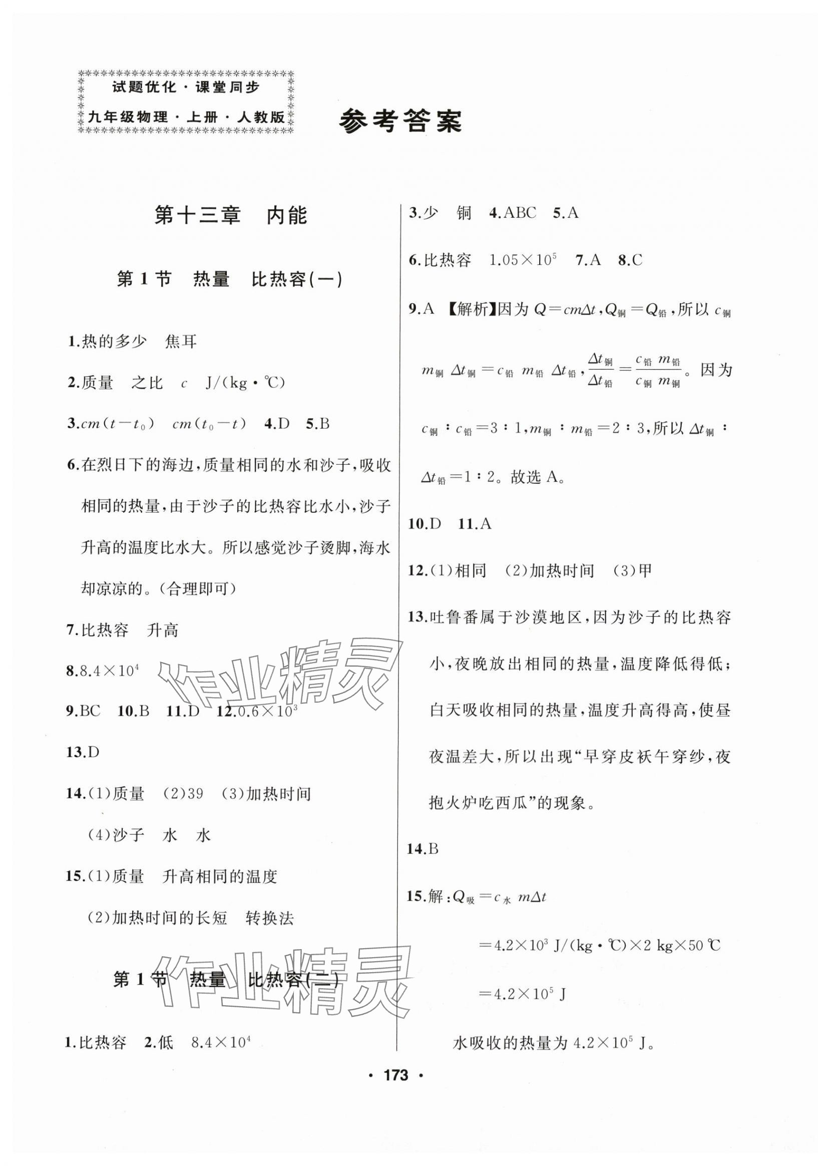 2025年试题优化课堂同步九年级物理上册人教版 第1页