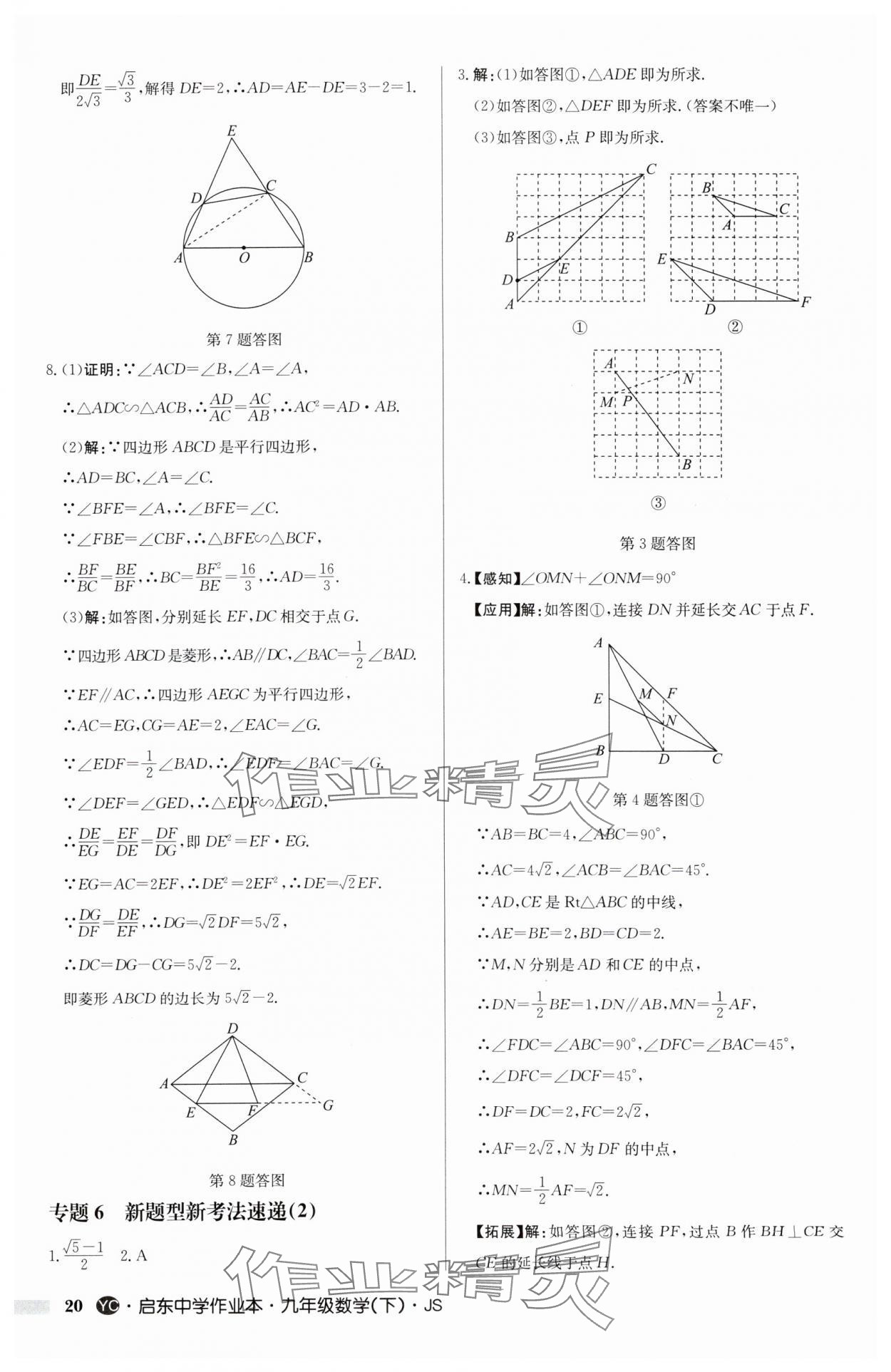 2025年启东中学作业本九年级数学下册苏科版盐城专版 参考答案第20页