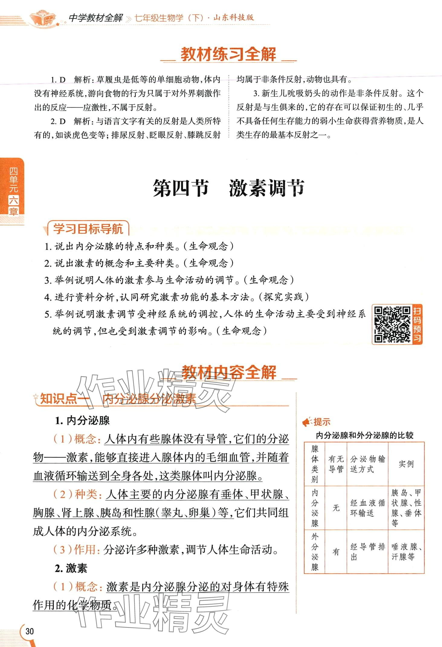 2024年教材课本七年级生物下册鲁科版&nbsp;第30页