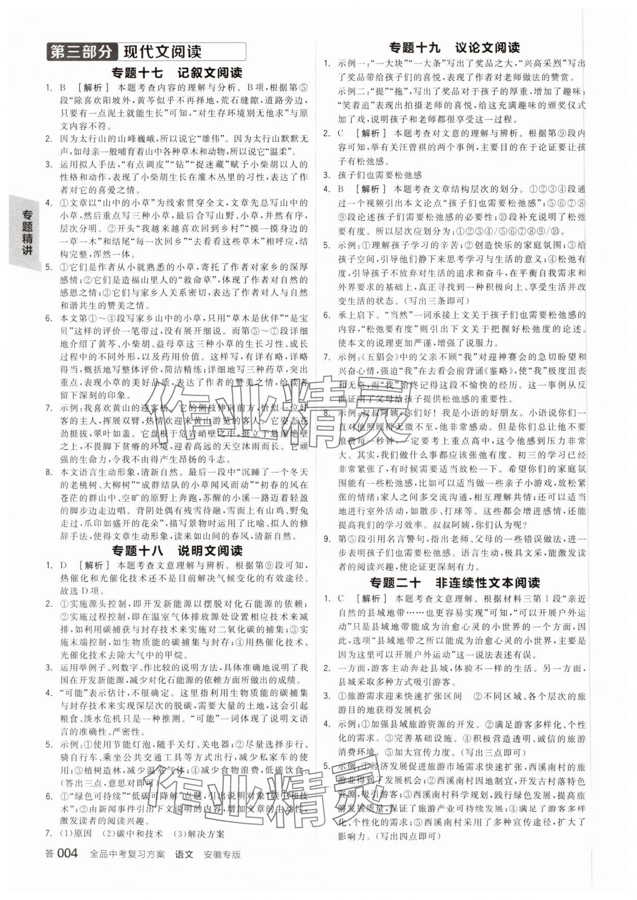 2025年全品中考復習方案語文安徽專版 參考答案第3頁