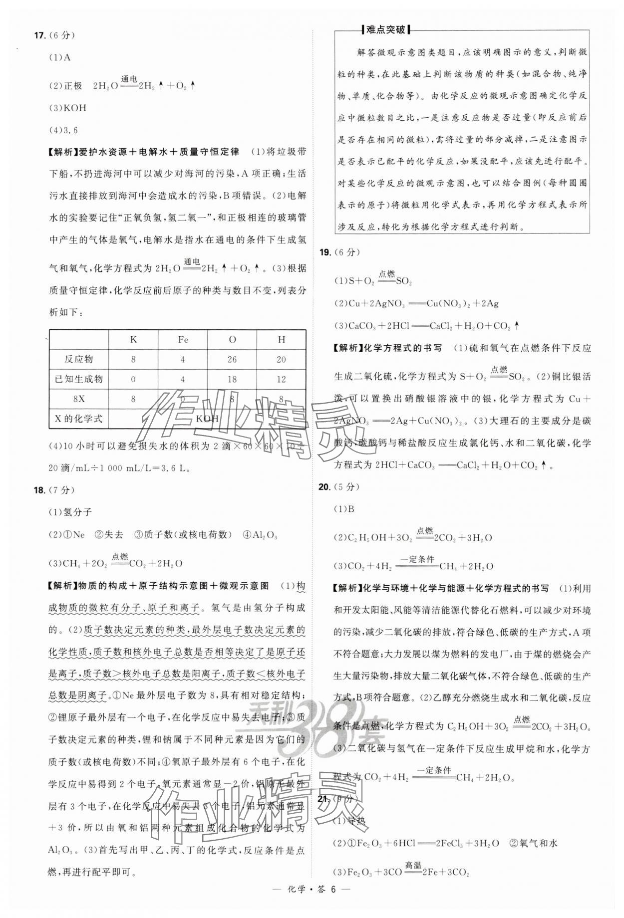 2024年天利38套新课标全国中考试题精选化学 参考答案第6页