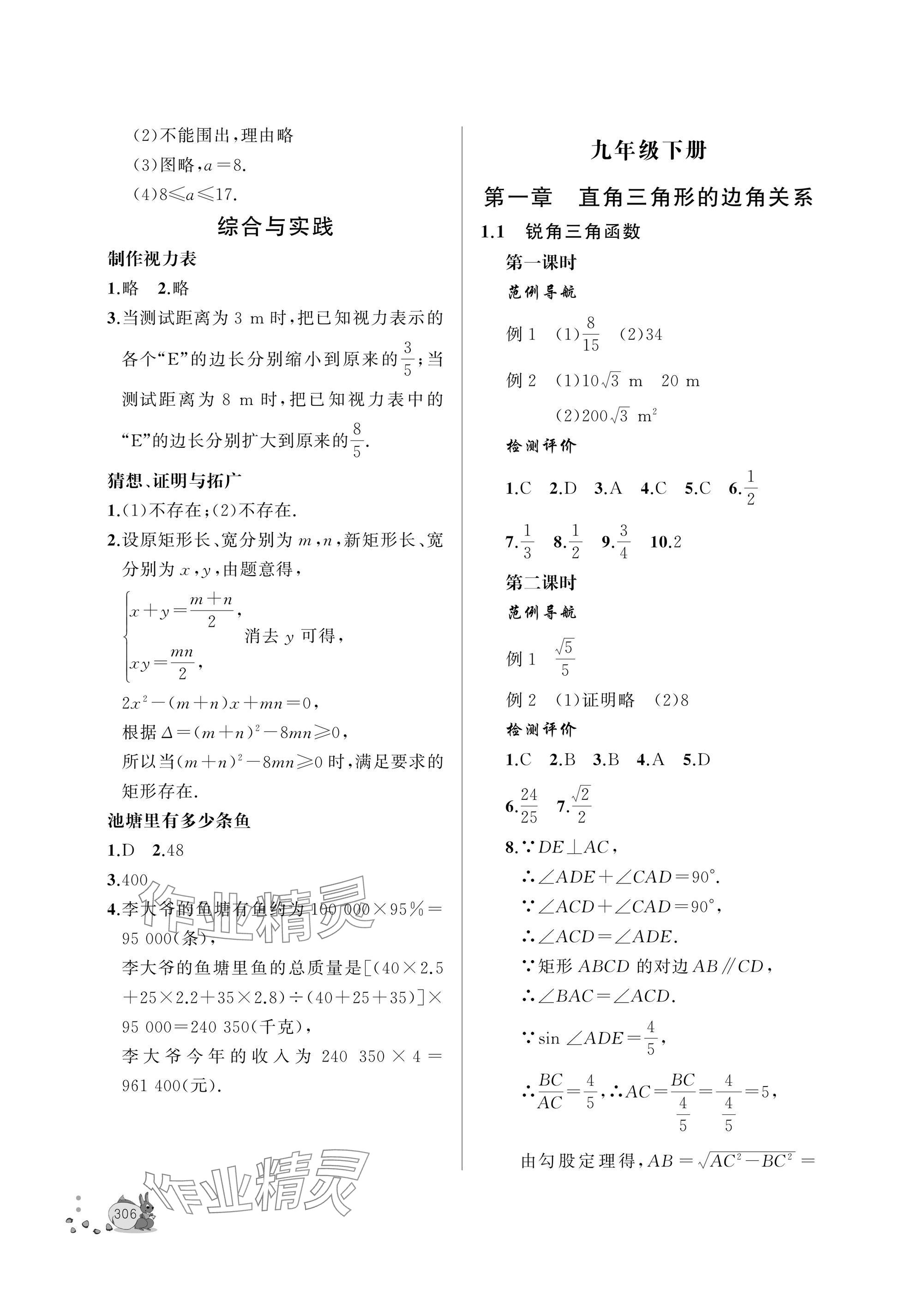 2025年新课程助学丛书九年级数学全一册北师大版 参考答案第24页