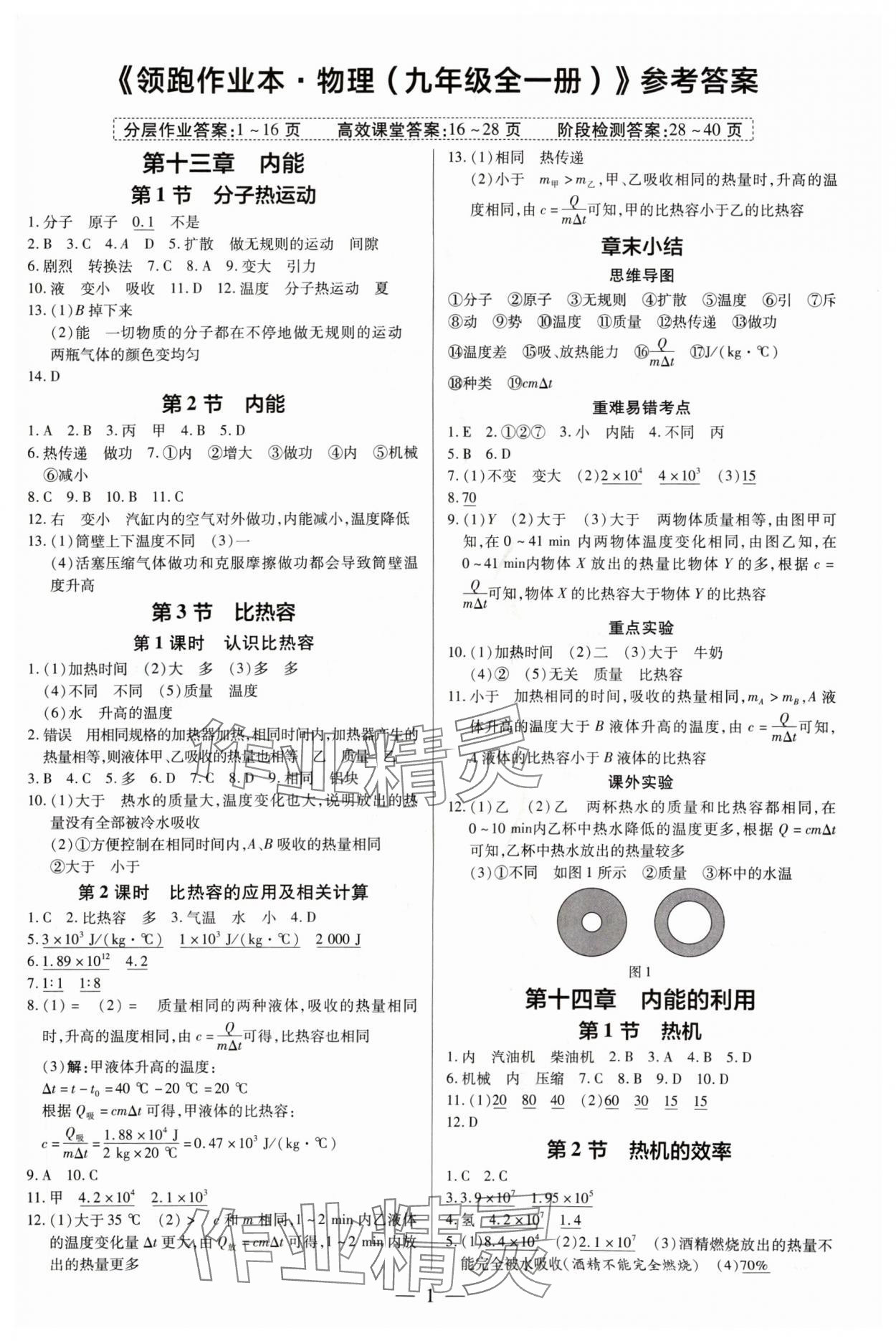 2024年領(lǐng)跑作業(yè)本九年級物理全一冊人教版廣州專版 第1頁