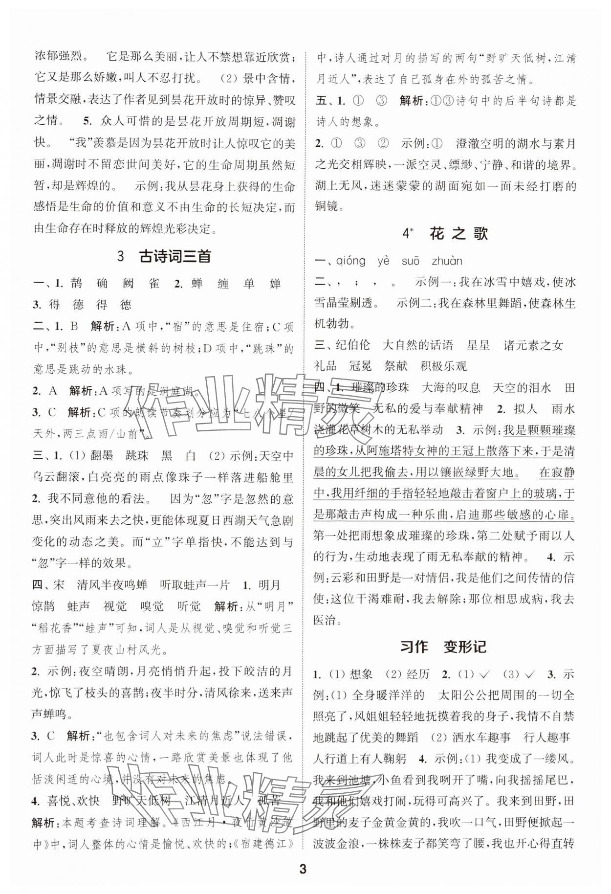 2024年通城學(xué)典課時作業(yè)本六年級語文上冊人教版江蘇專版 參考答案第3頁