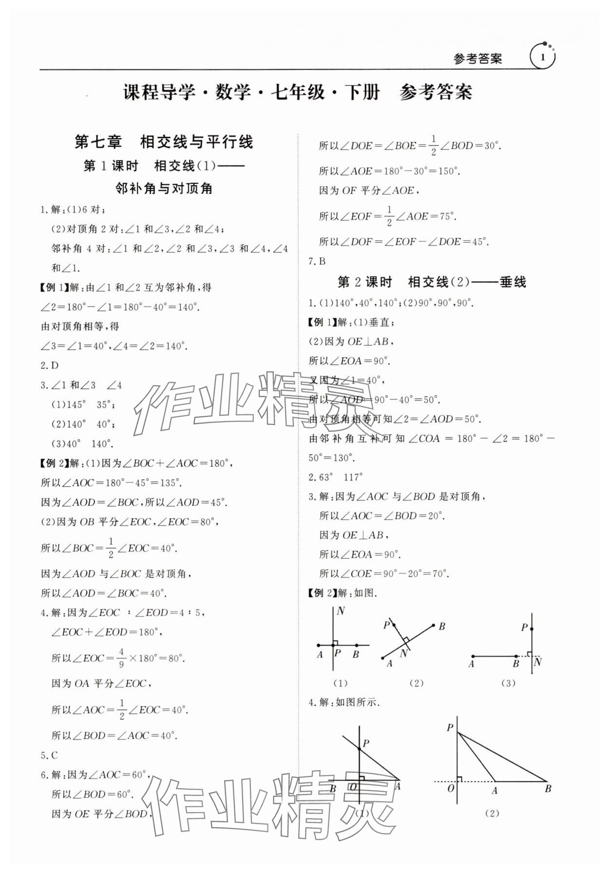 2025年課程導學七年級數(shù)學下冊人教版 參考答案第1頁