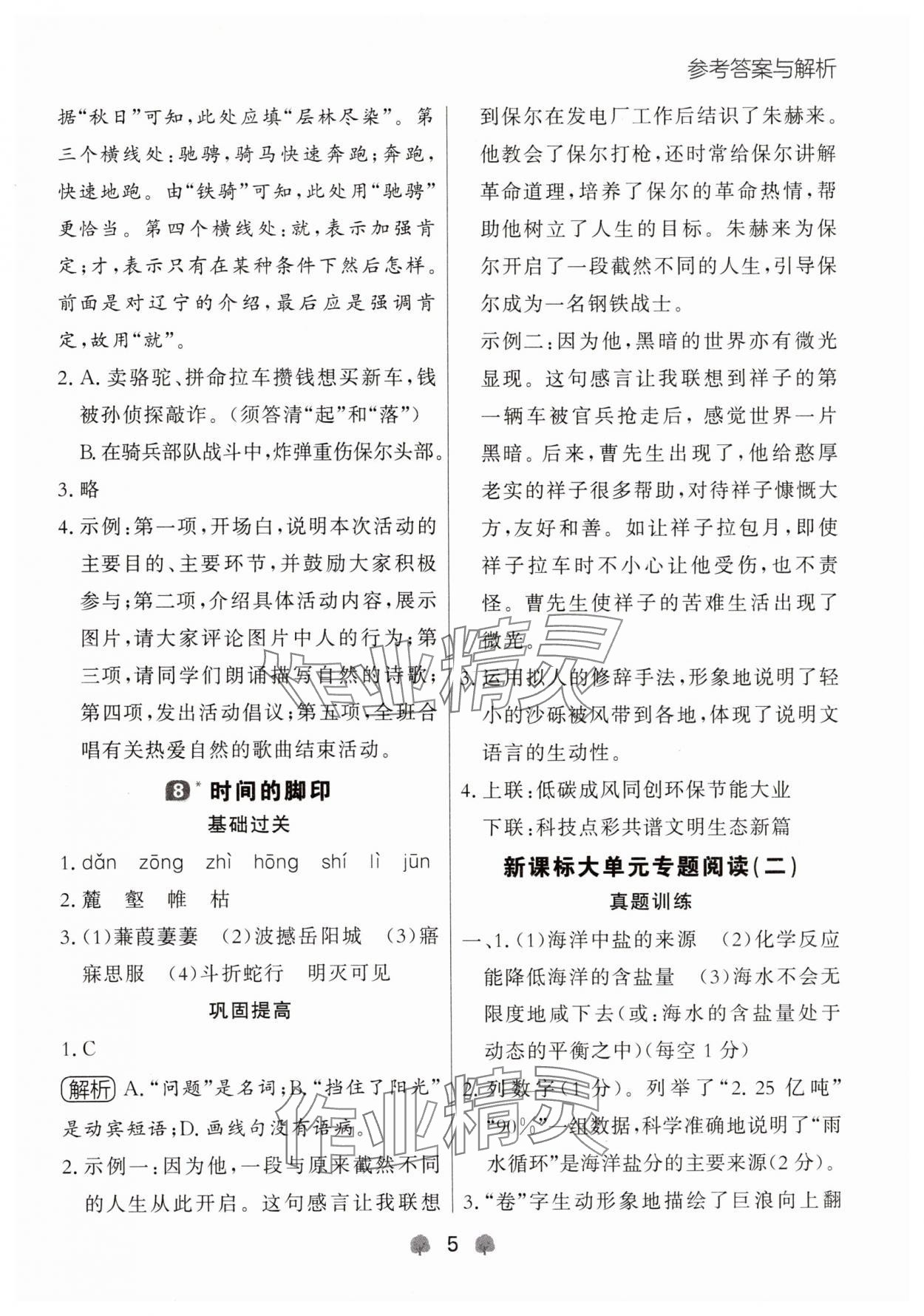 2025年點(diǎn)石成金金牌每課通八年級(jí)語文下冊(cè)人教版遼寧專版 參考答案第5頁