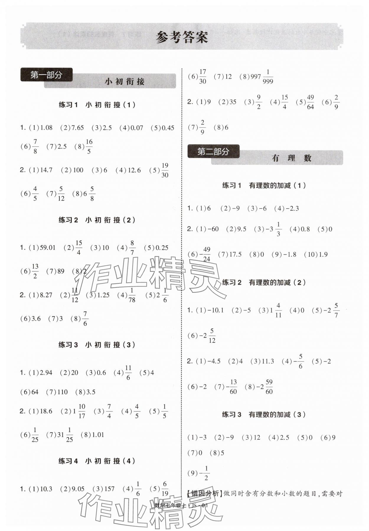 2025年學(xué)霸計(jì)算達(dá)人七年級數(shù)學(xué)上冊蘇科版 第1頁