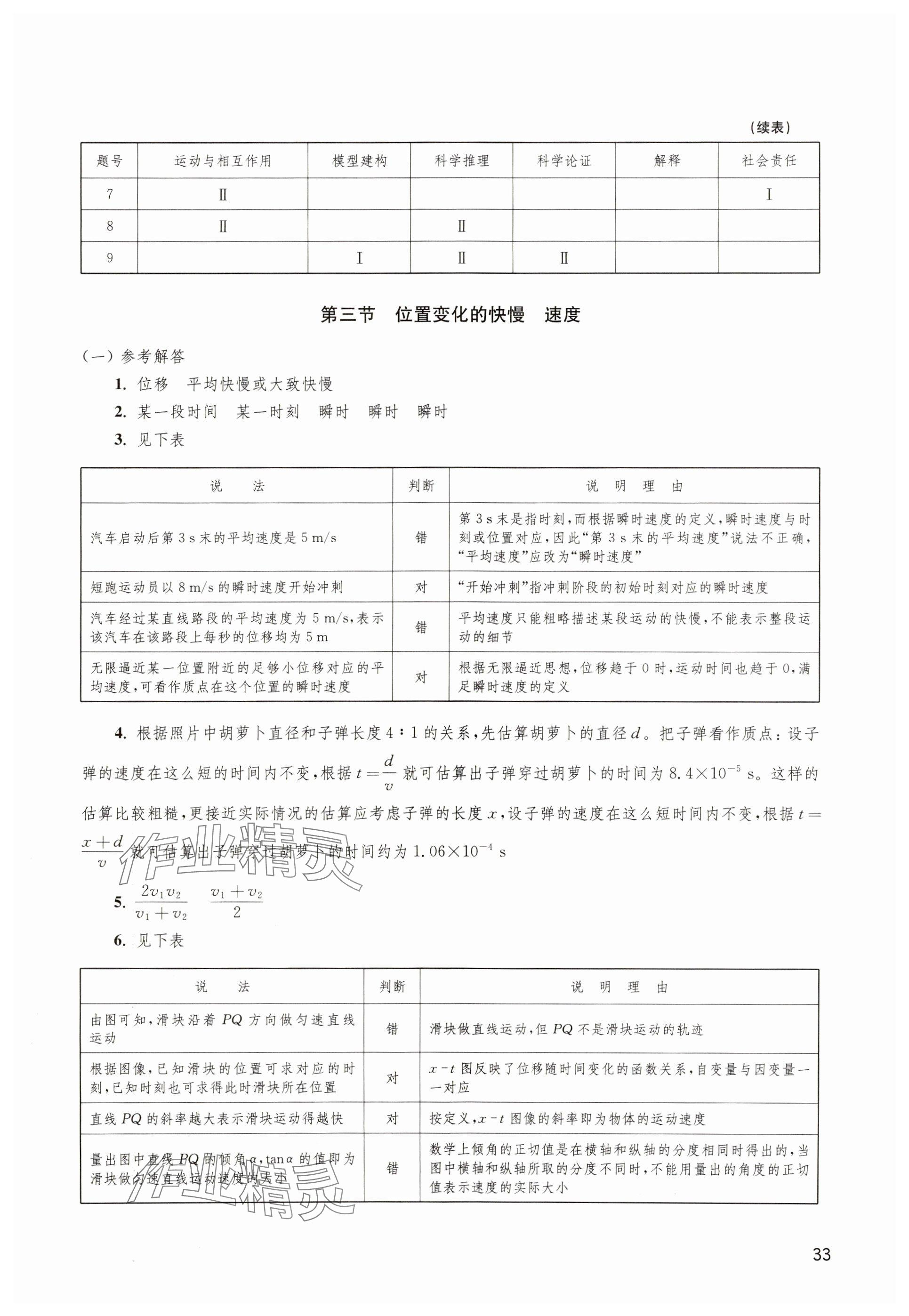 2023年練習(xí)部分高中物理必修第一冊滬教版 參考答案第3頁