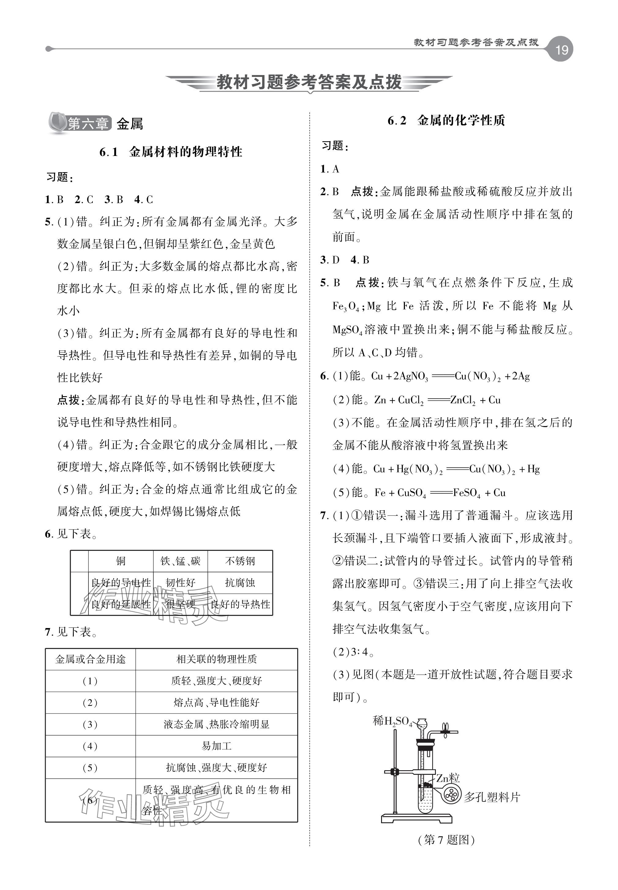 2024年教材课本九年级化学下册科粤版 参考答案第1页