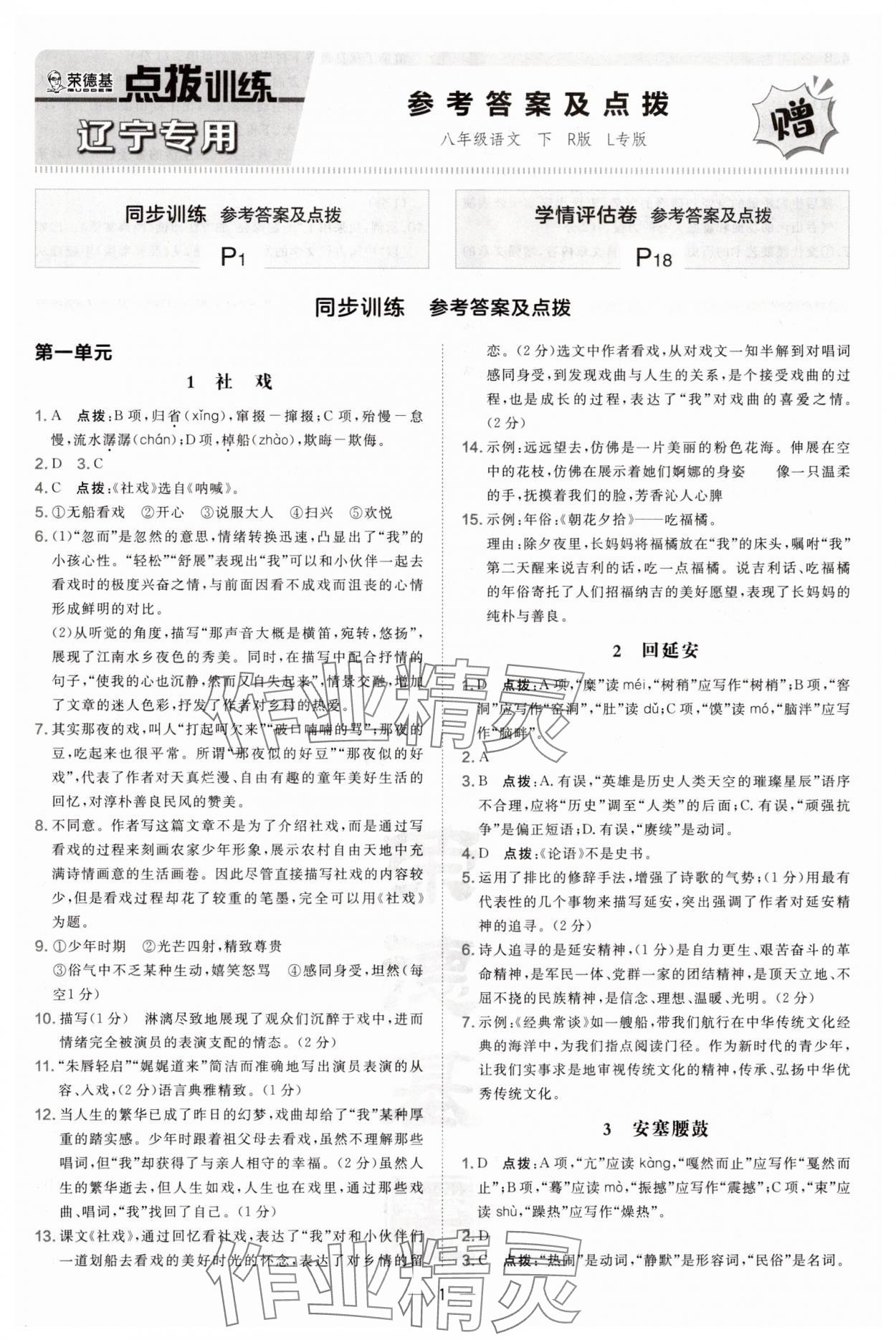 2025年点拨训练八年级语文下册人教版辽宁专版 第1页