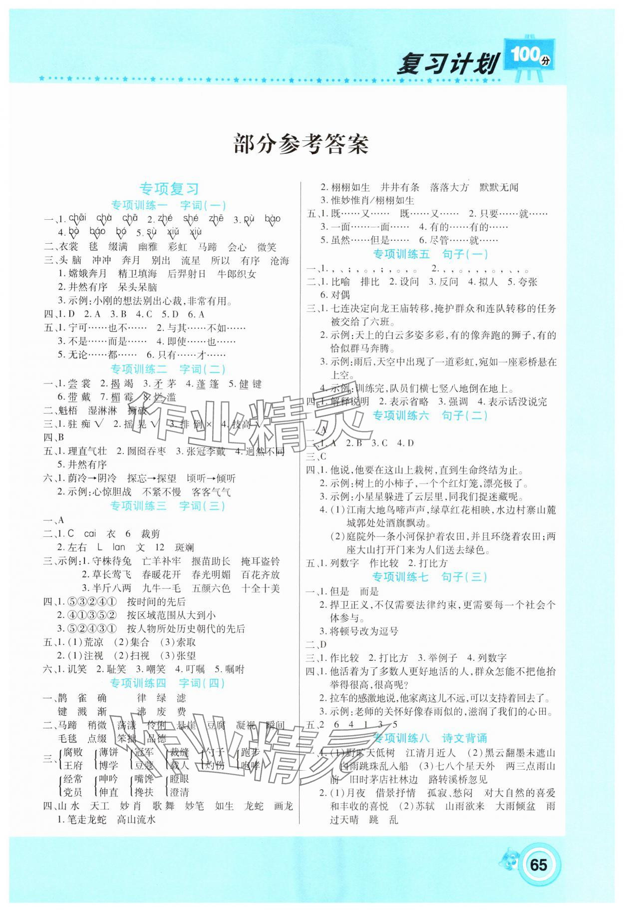 2025年復(fù)習(xí)計劃100分寒假學(xué)期復(fù)習(xí)六年級語文人教版 第1頁