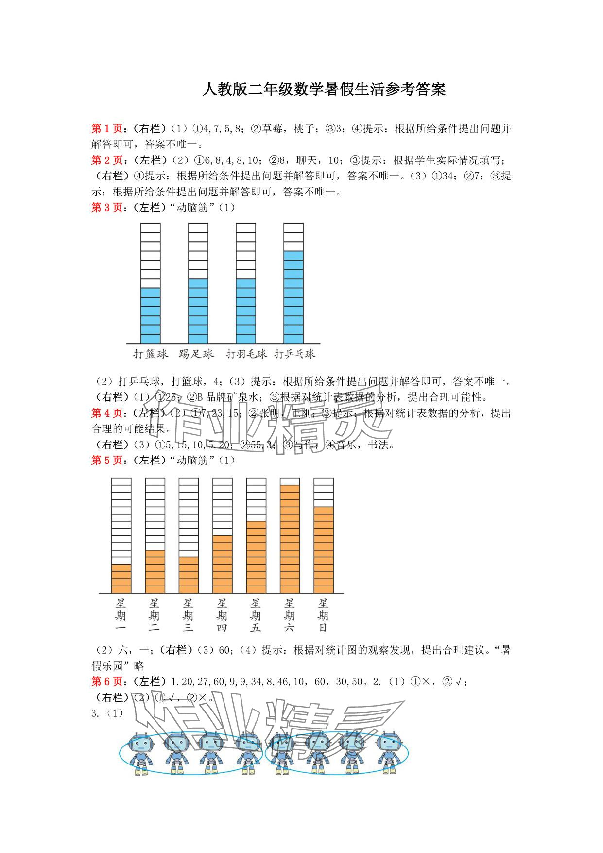 2025年暑假作業(yè)安徽少年兒童出版社二年級數(shù)學(xué)人教版 參考答案第1頁