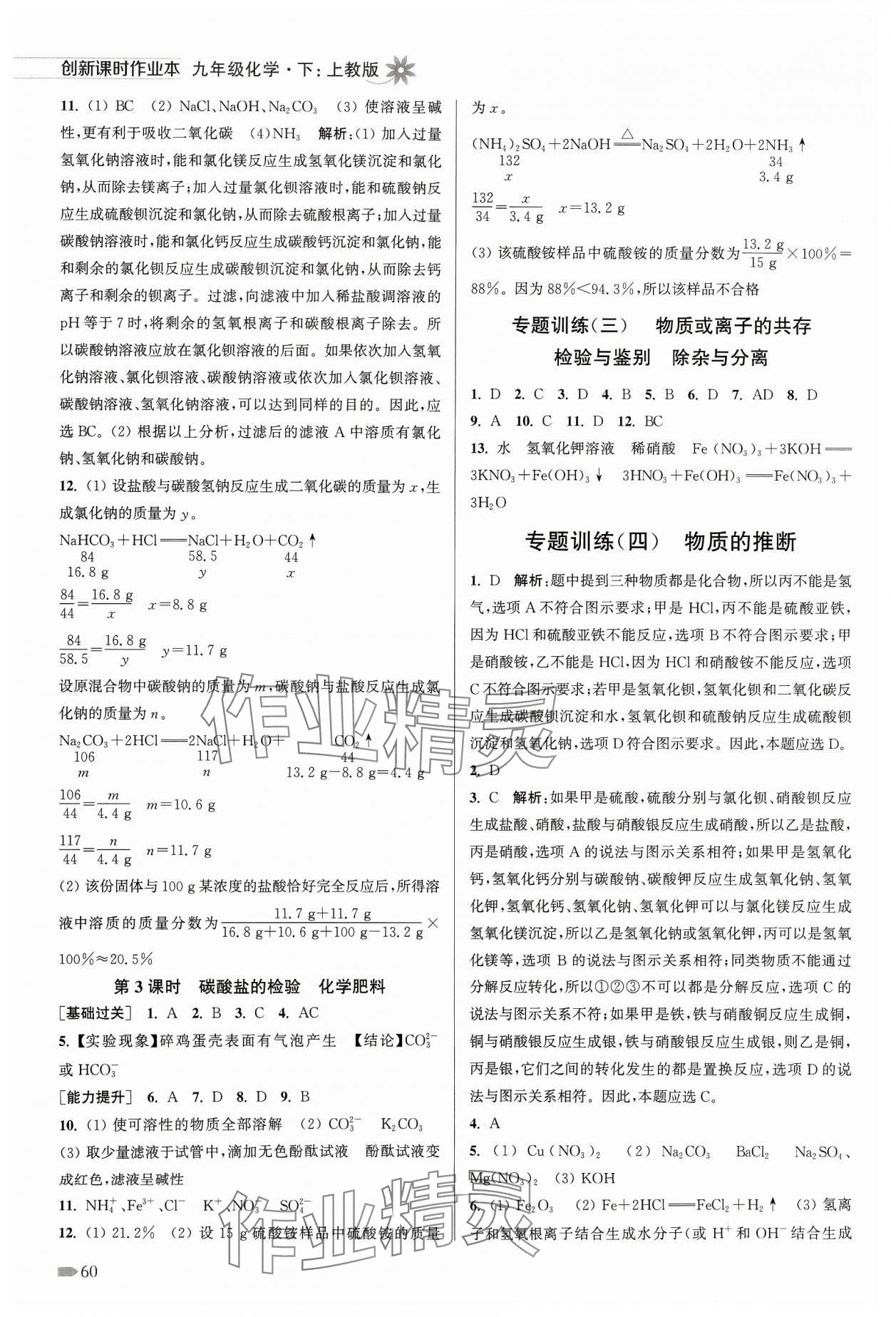 2024年創(chuàng)新課時作業(yè)本九年級化學(xué)下冊滬教版 參考答案第9頁