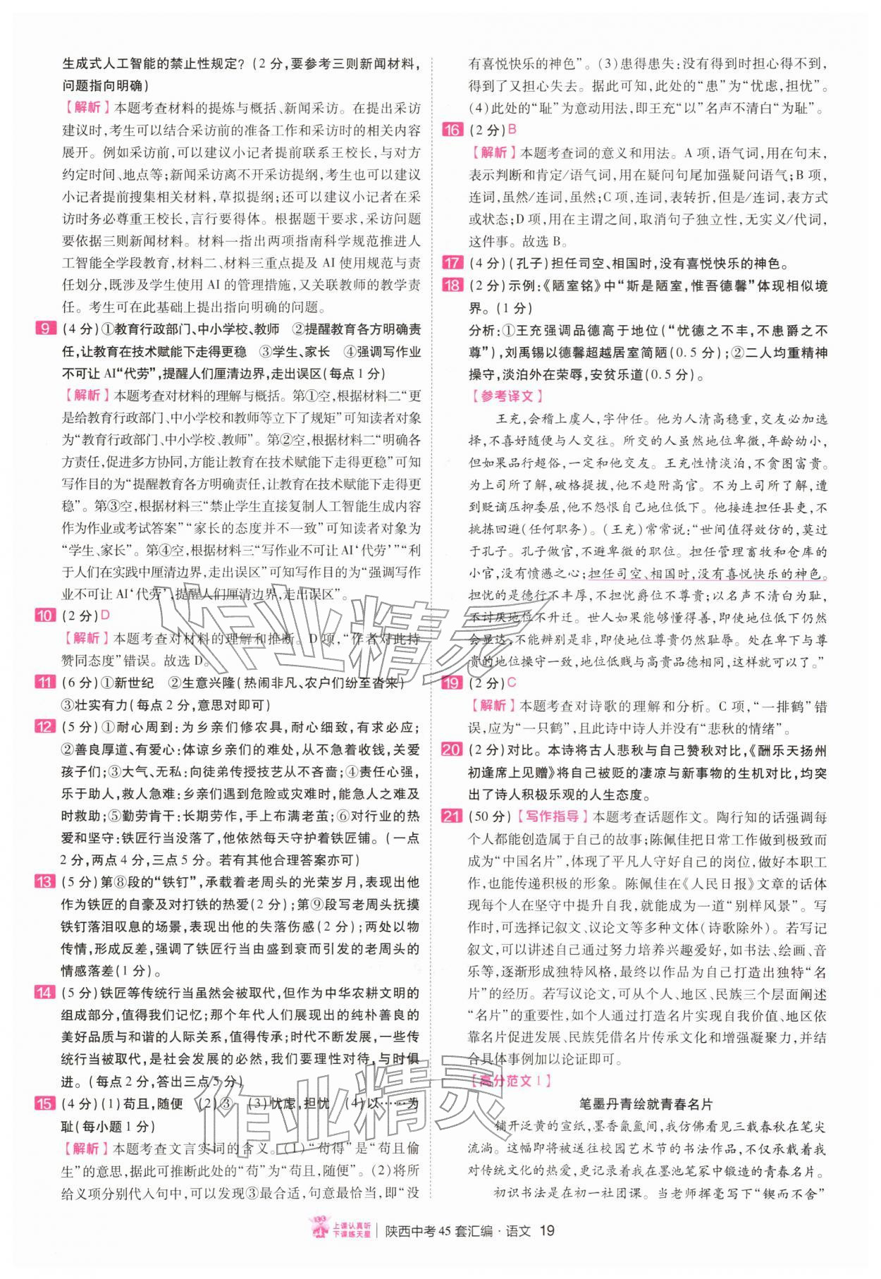 2026年金考卷45套汇编语文人教版陕西专版&nbsp;第19页