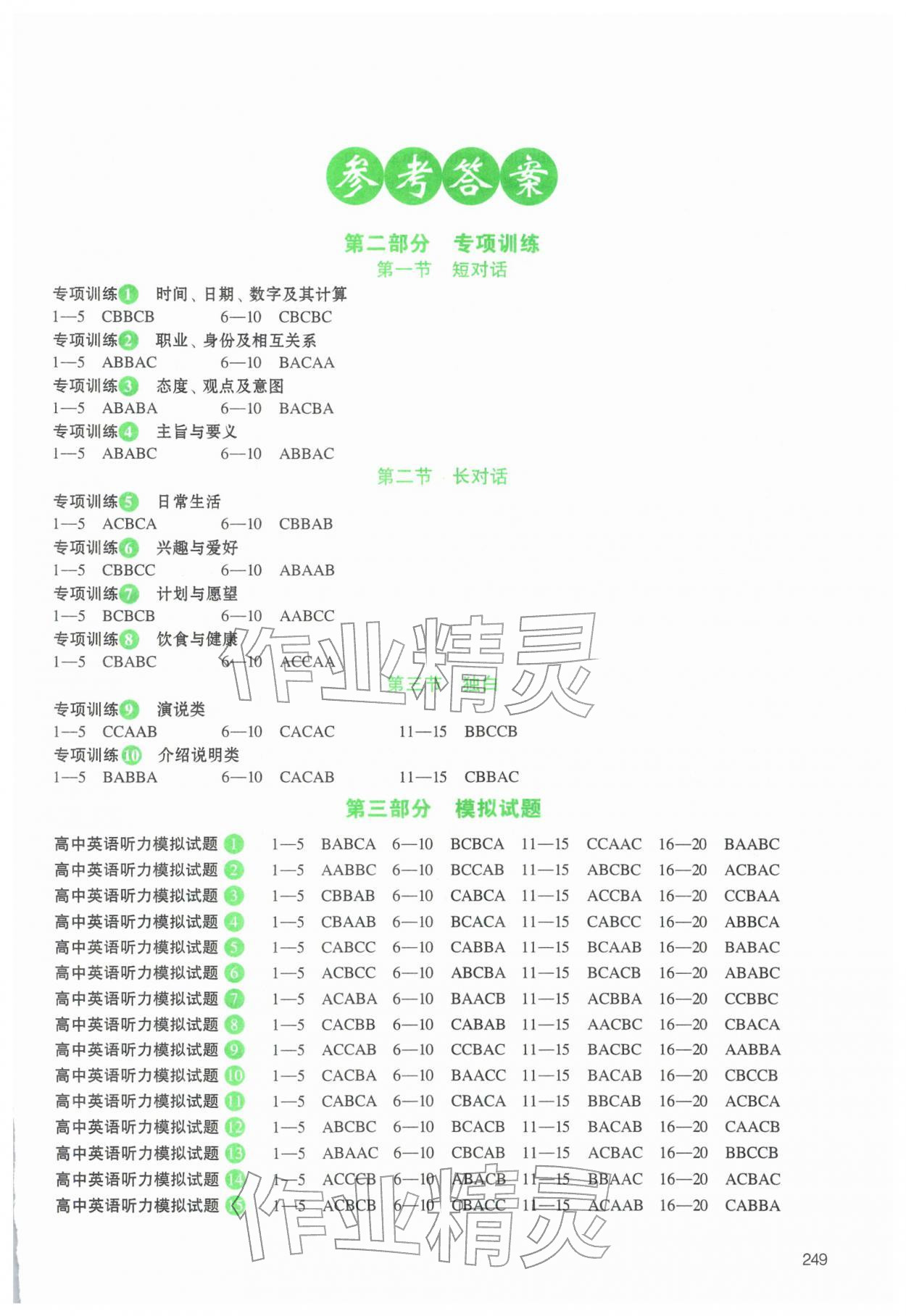 2025年高中英语听力精听训练英语提升版 参考答案第1页