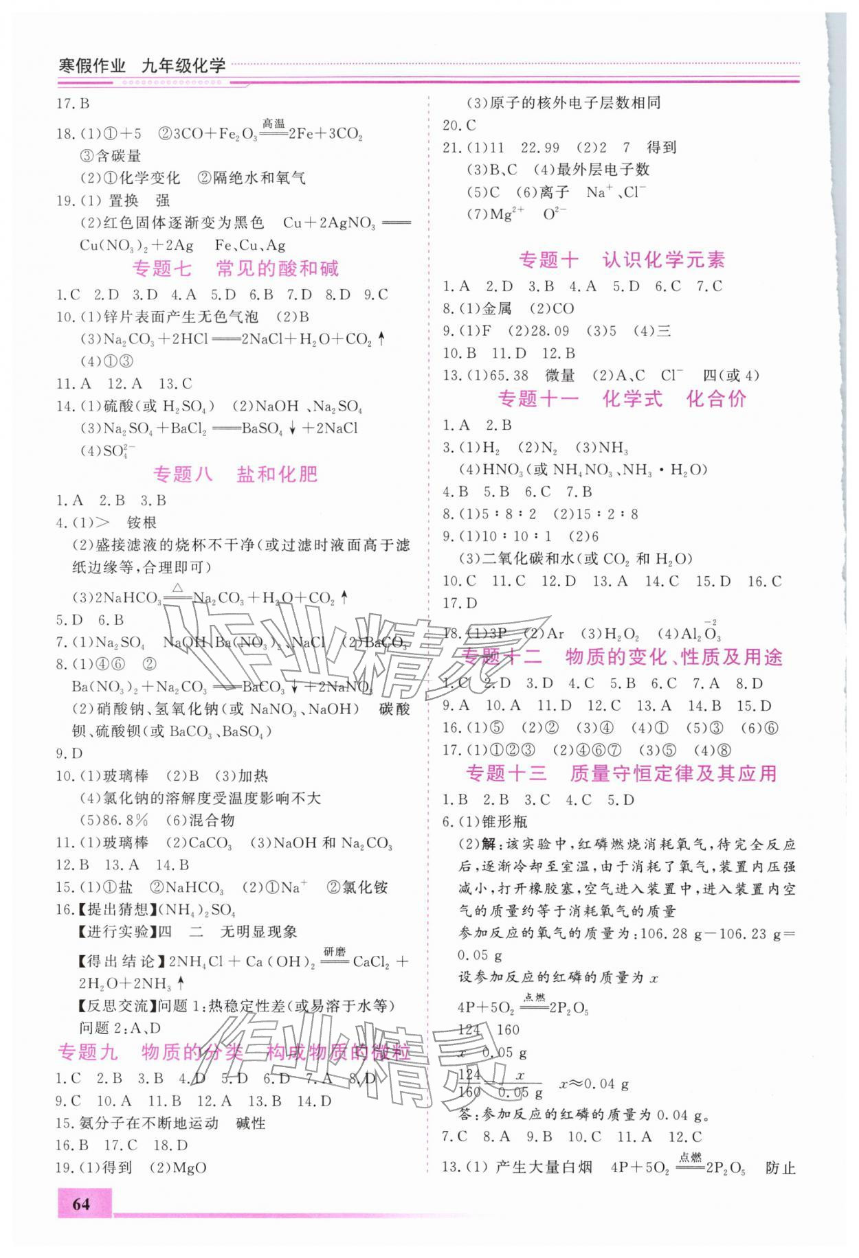 2026年寒假作业内蒙古大学出版社九年级化学&nbsp;第2页