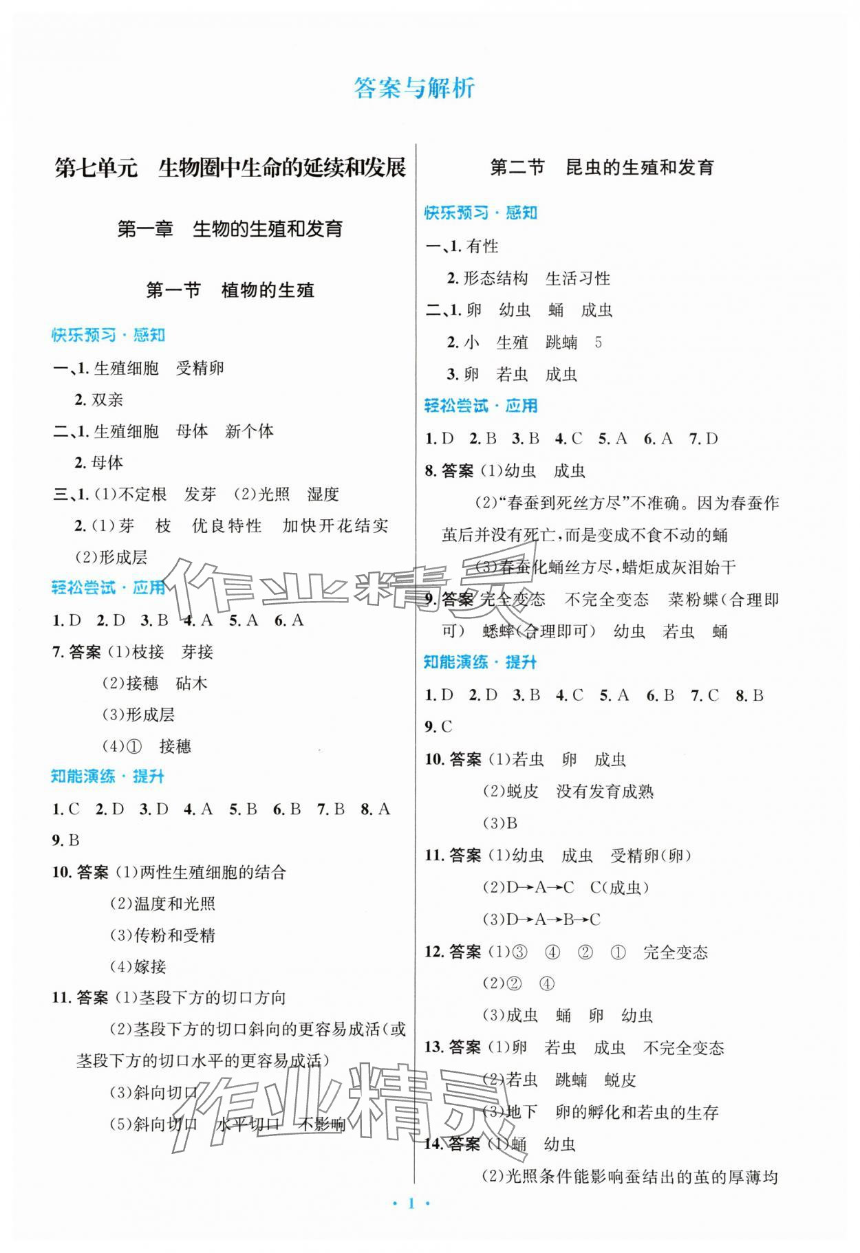 2024年同步测控优化设计八年级生物下册人教版精编版 第1页