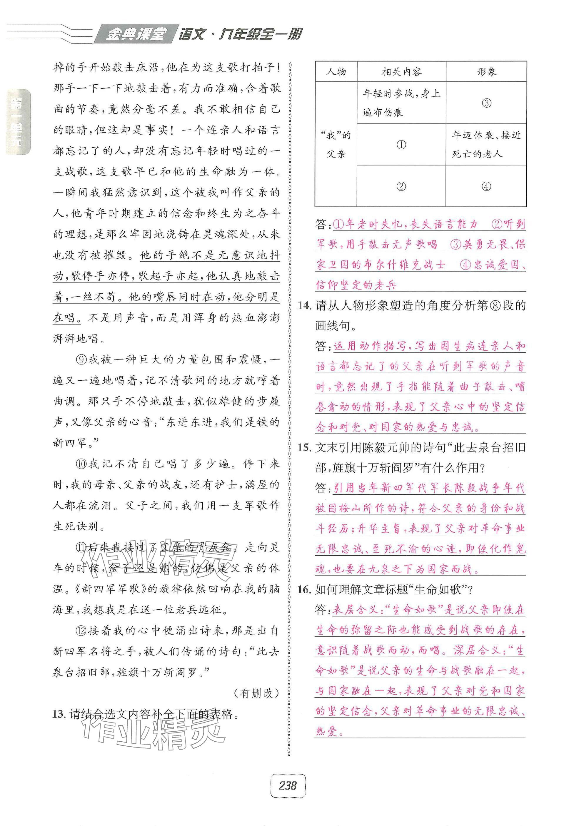 2025年名校金典課堂九年級語文全一冊下人教版成都專版 參考答案第12頁