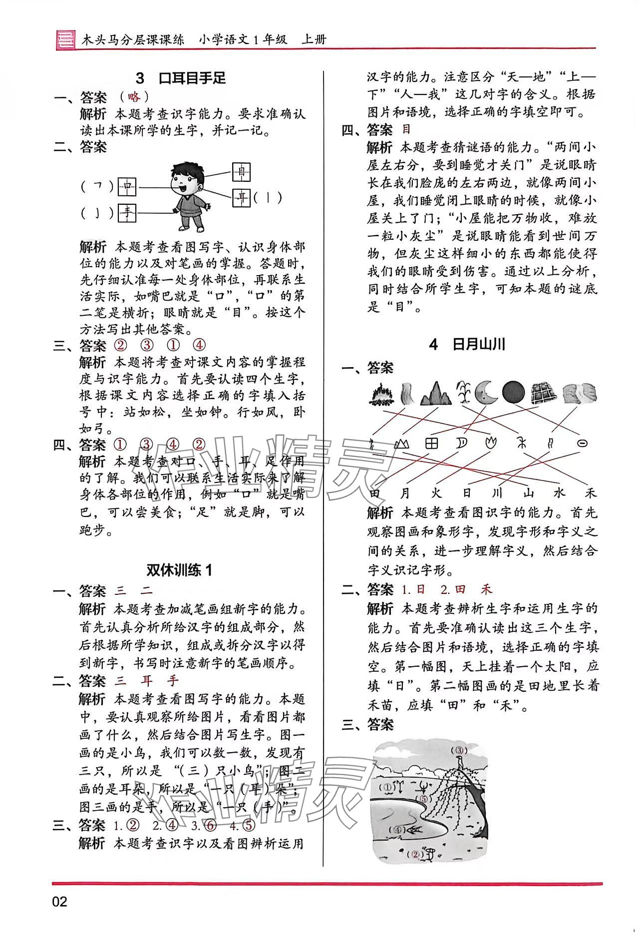 2025年木头马分层课课练一年级语文上册人教版浙江专版 参考答案第2页