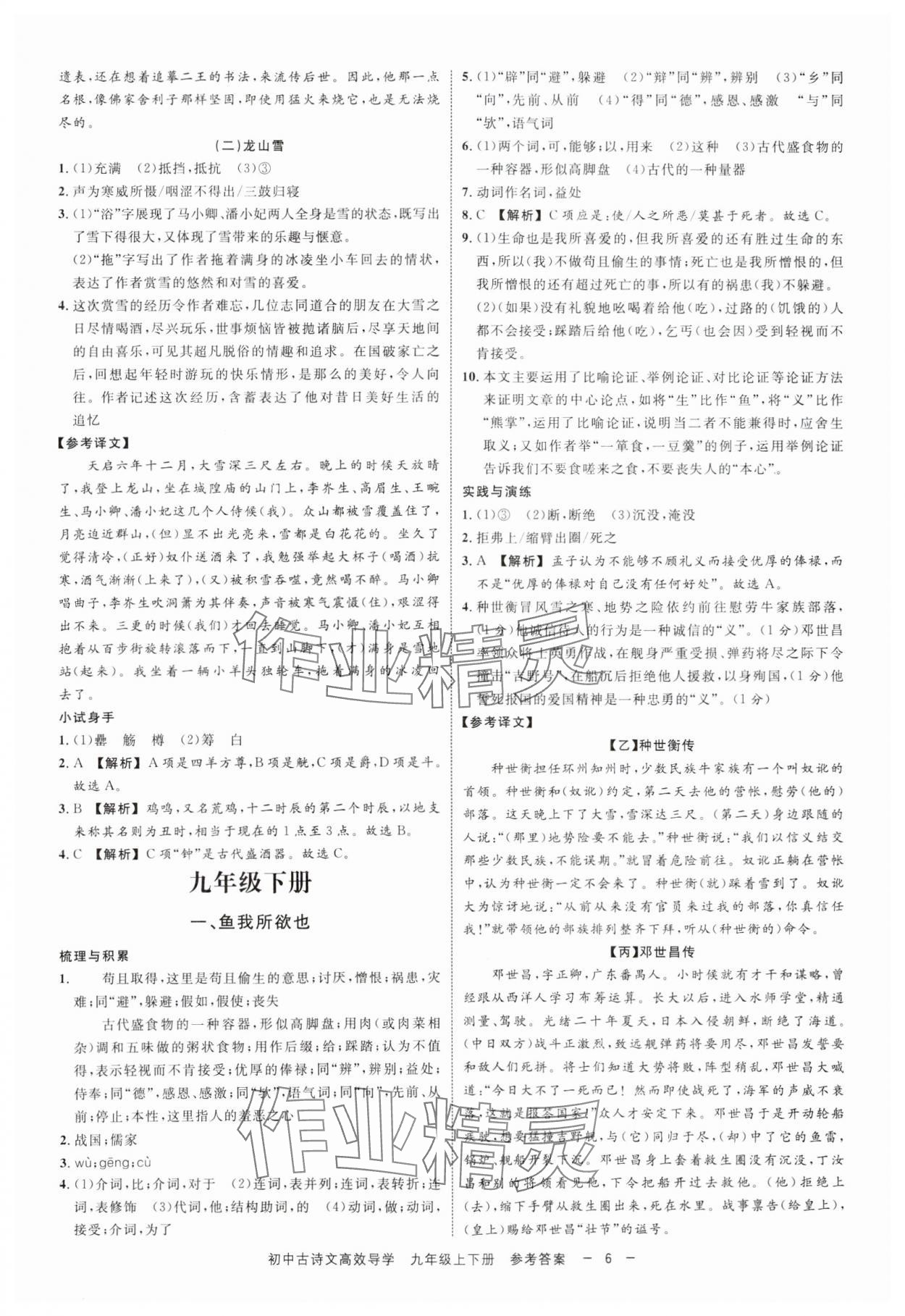 2024年古詩文高效導(dǎo)學(xué)九年級語文全一冊人教版 參考答案第5頁