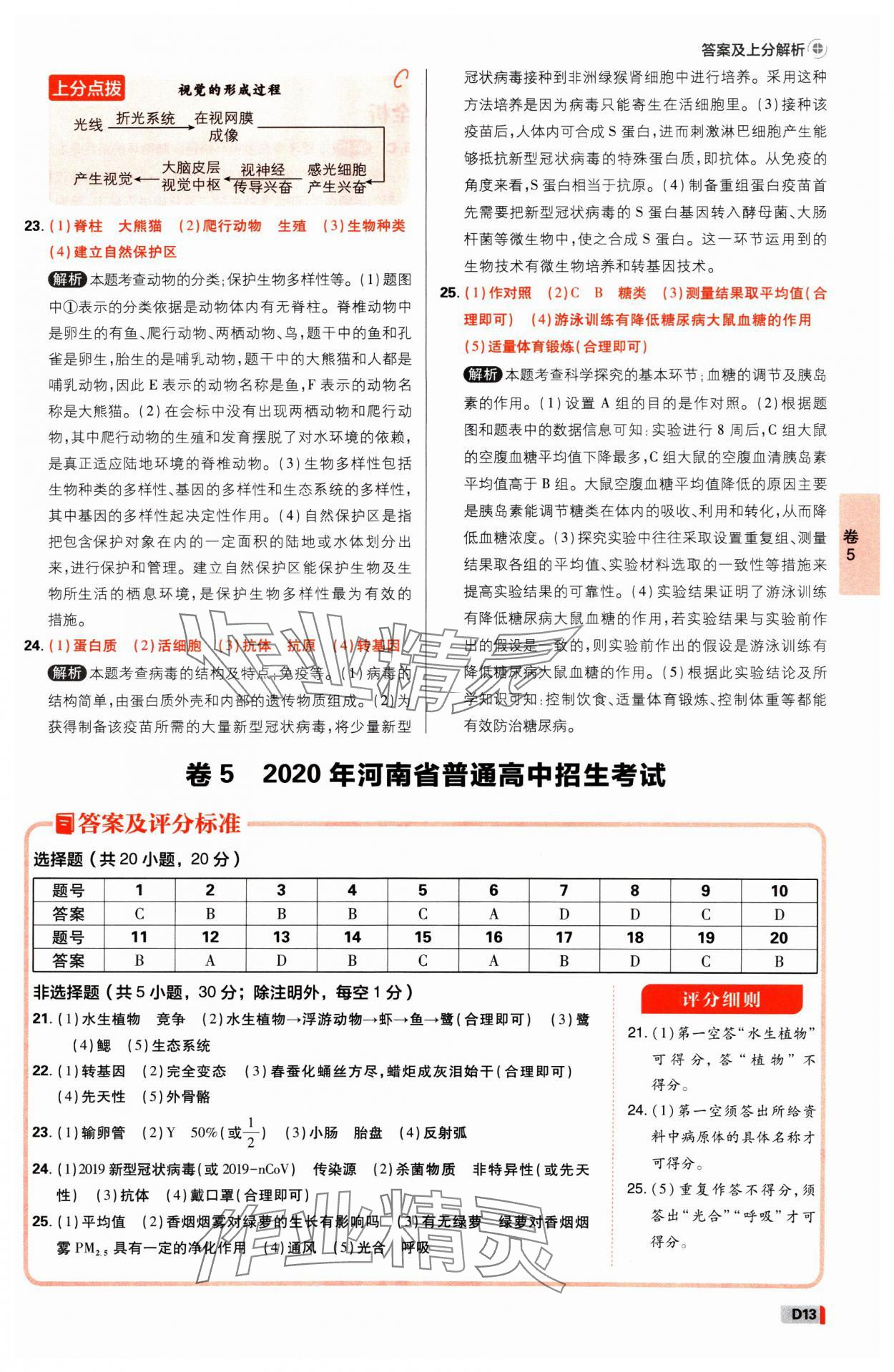 2025年中考必刷卷开明出版社生物河南专版&nbsp;参考答案第12页