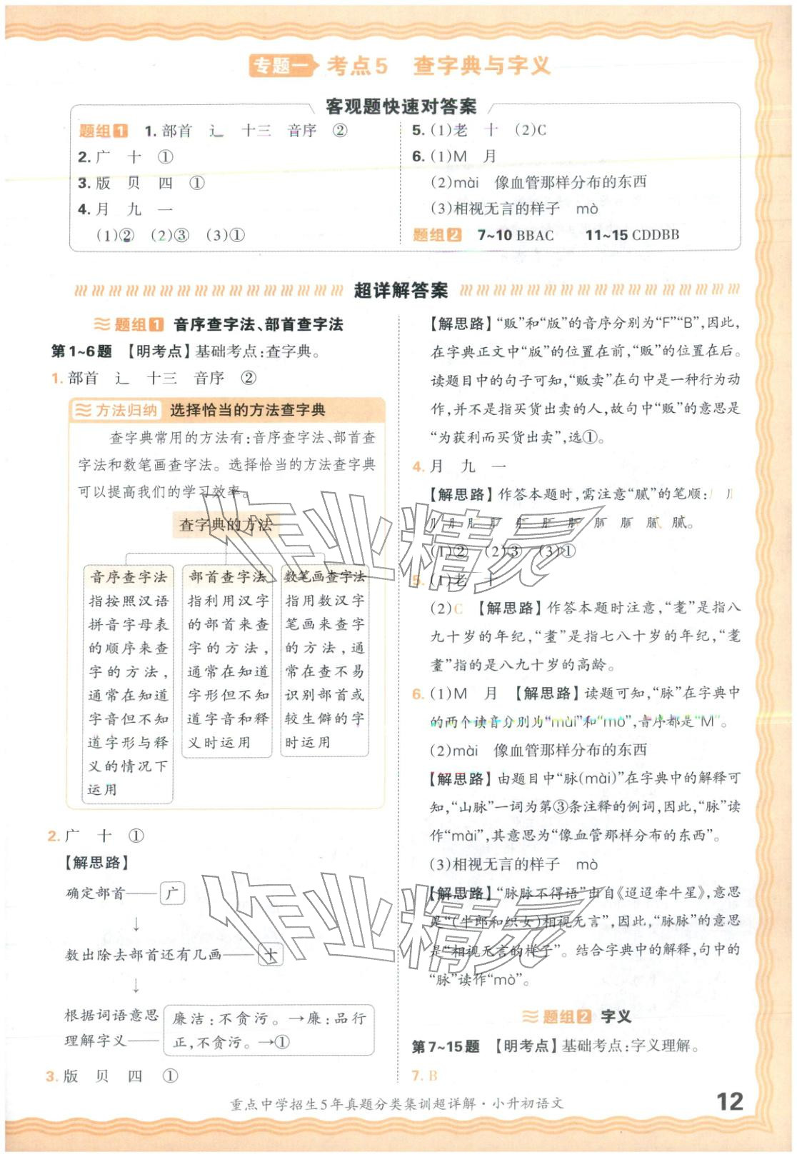 2026年重点中学招生5年真题分类集训小升初语文&nbsp;第12页