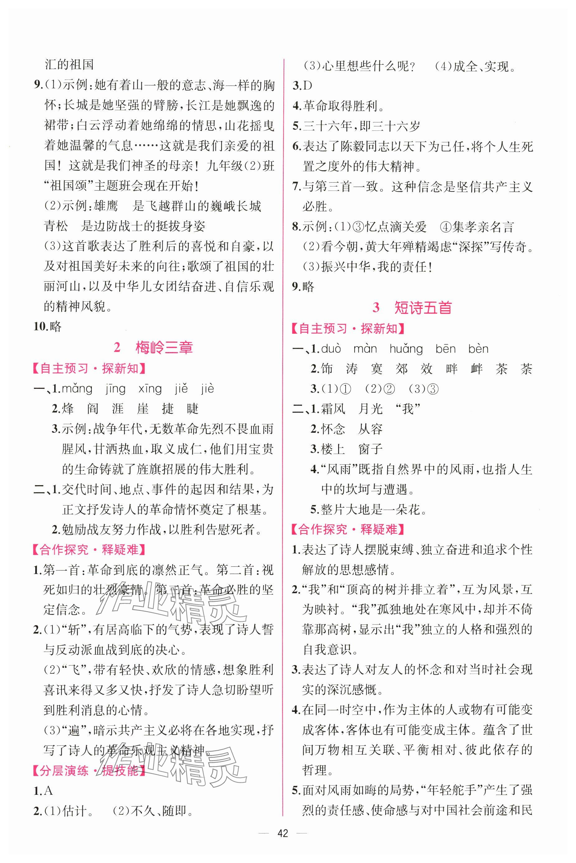 2025年課時練人民教育出版社九年級語文下冊人教版 參考答案第2頁