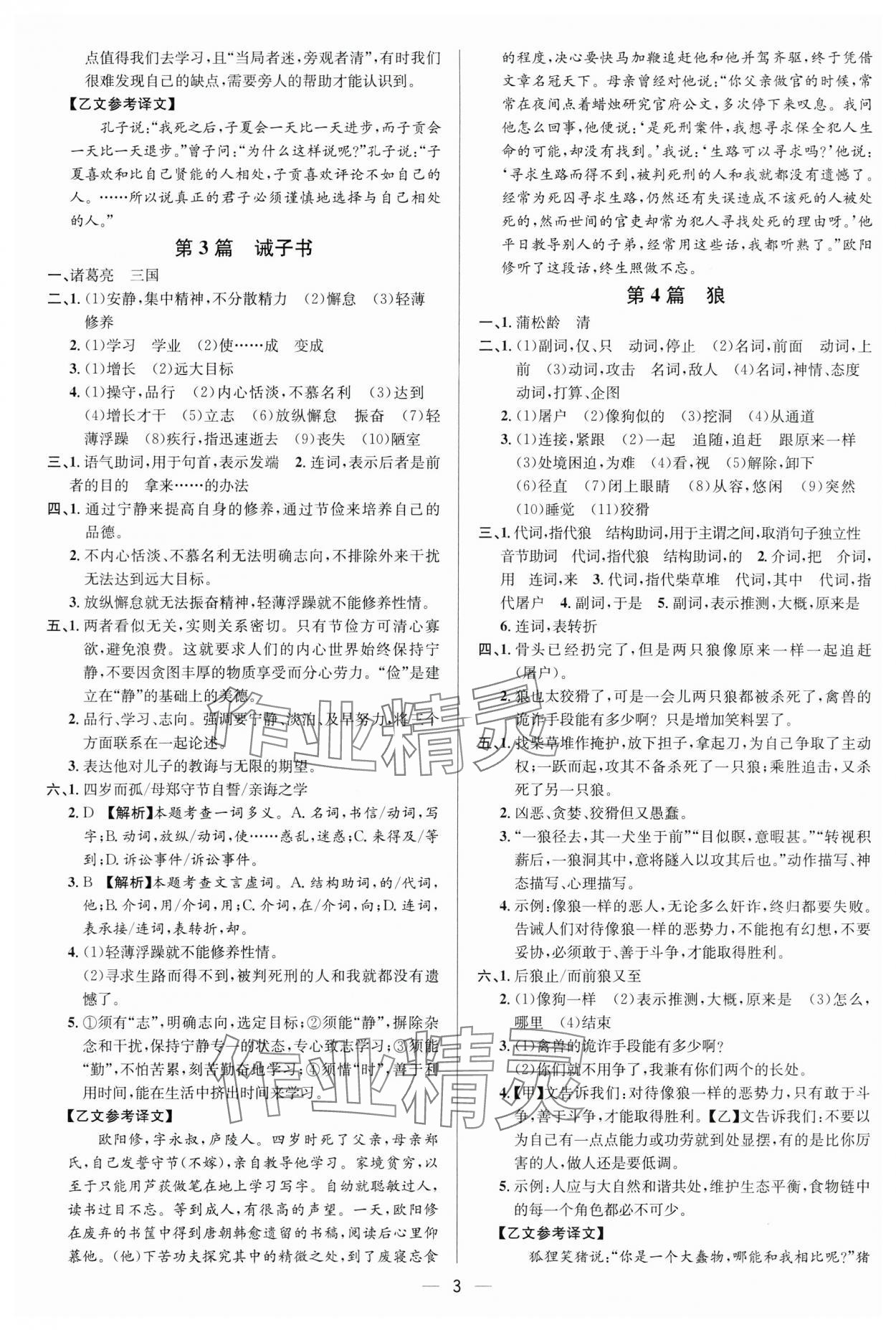 2024年中考對策語文 參考答案第3頁