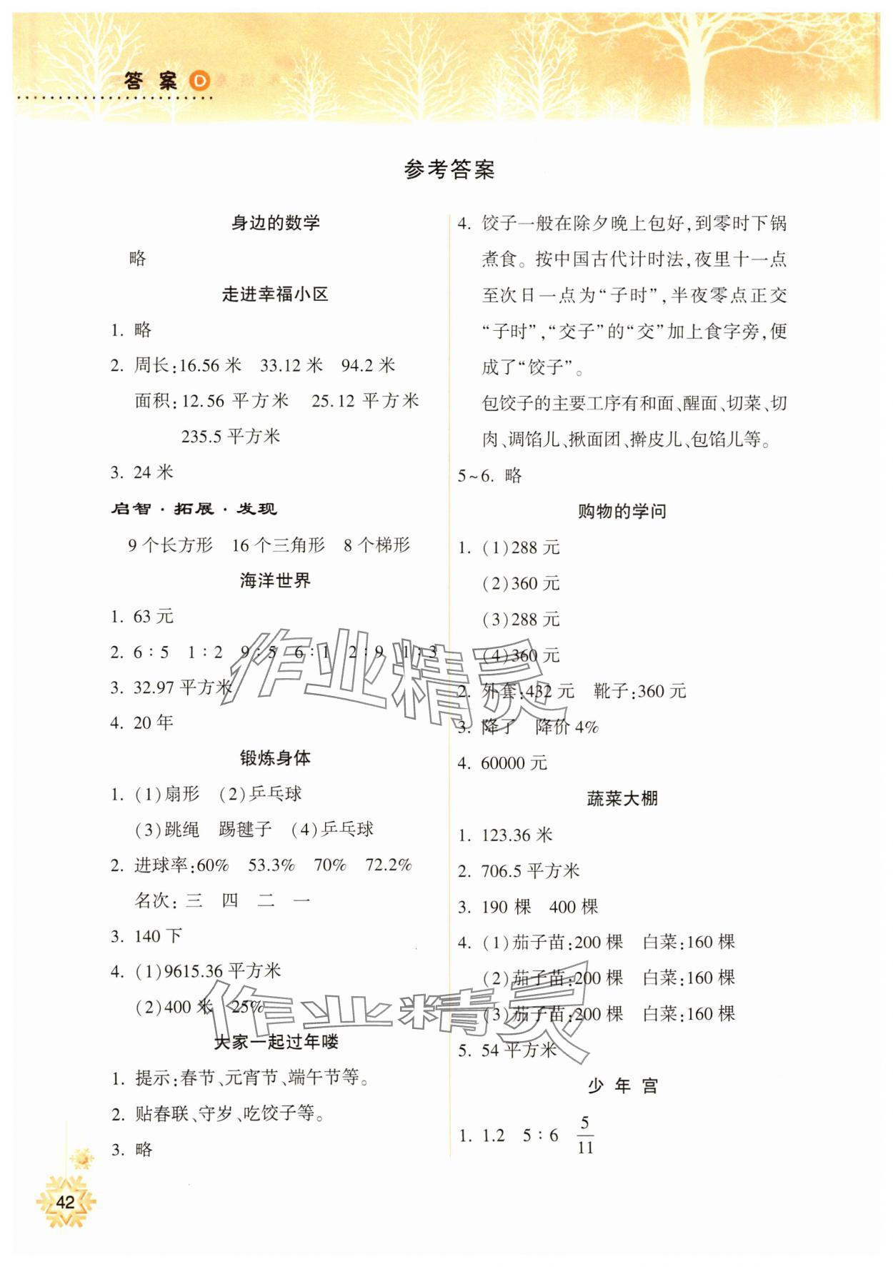 2025年寒假作業(yè)本希望出版社六年級(jí)數(shù)學(xué)人教版 參考答案第1頁(yè)