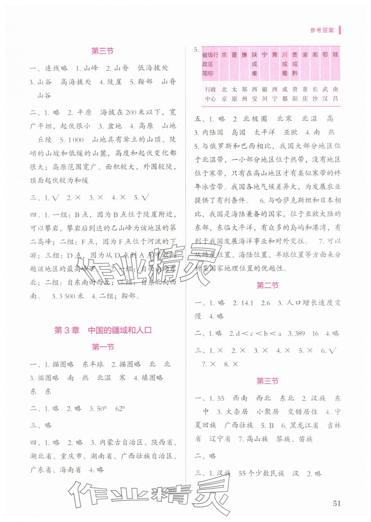 2024年填充图册中国地图出版社七年级地理上册人教版湖北专版 参考答案第2页