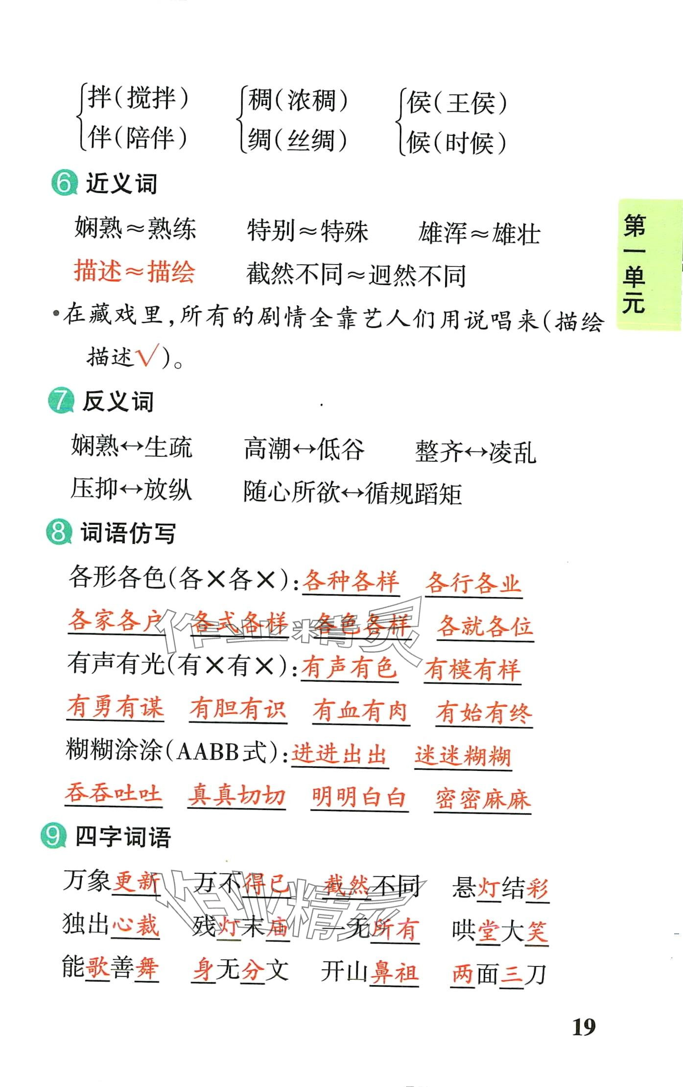 2024年小学学霸速记六年级语文下册人教版&nbsp;第19页