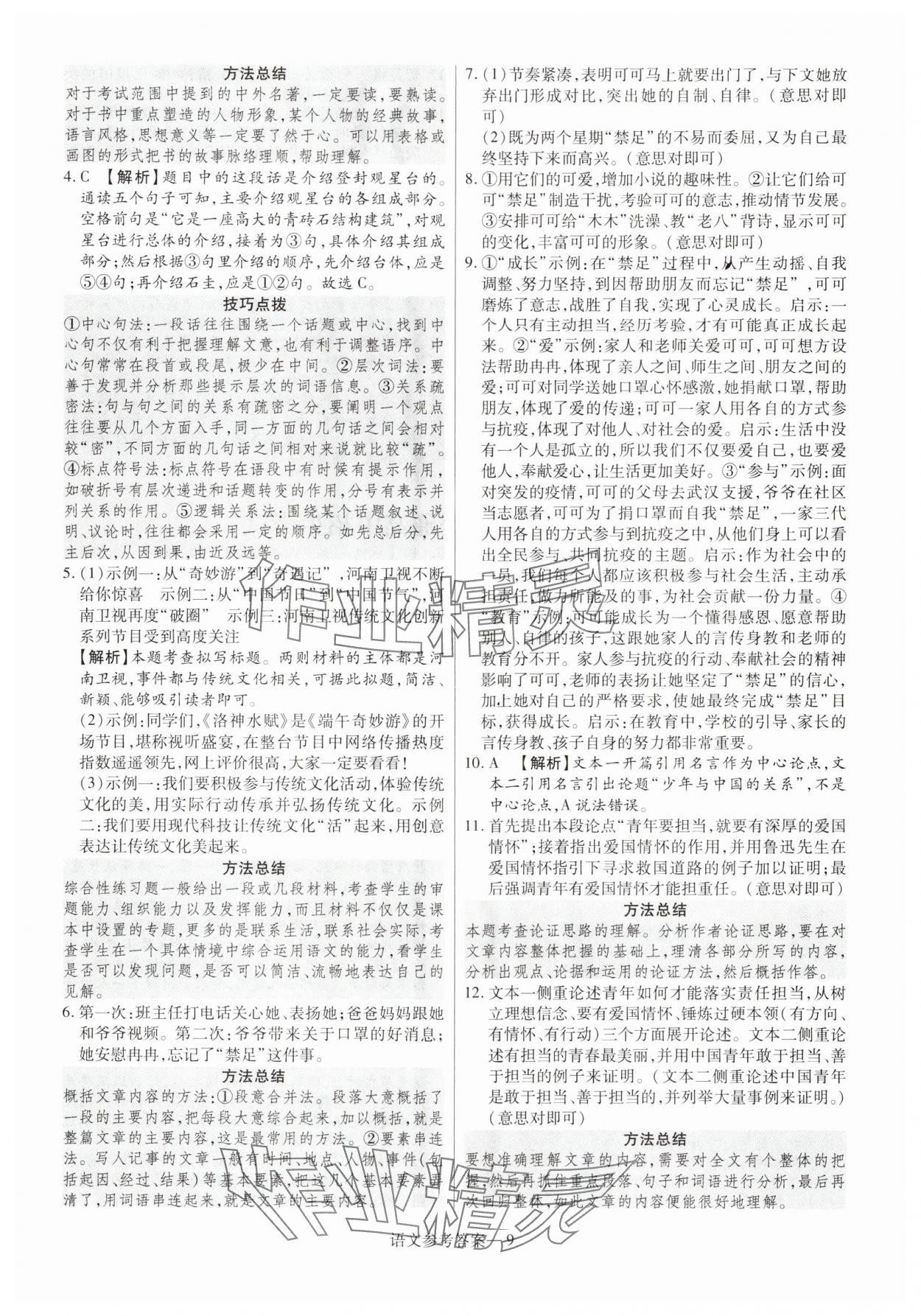 2025年澤睿文化真題匯編卷語文中考河南專版 參考答案第9頁